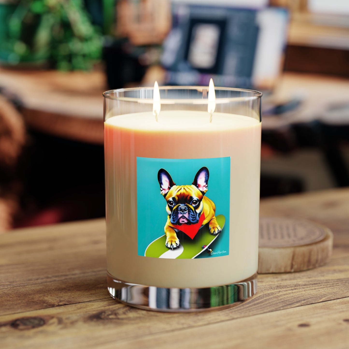 Frenchie on a Skateboard #2 Scented Candle - Full Glass, 11oz