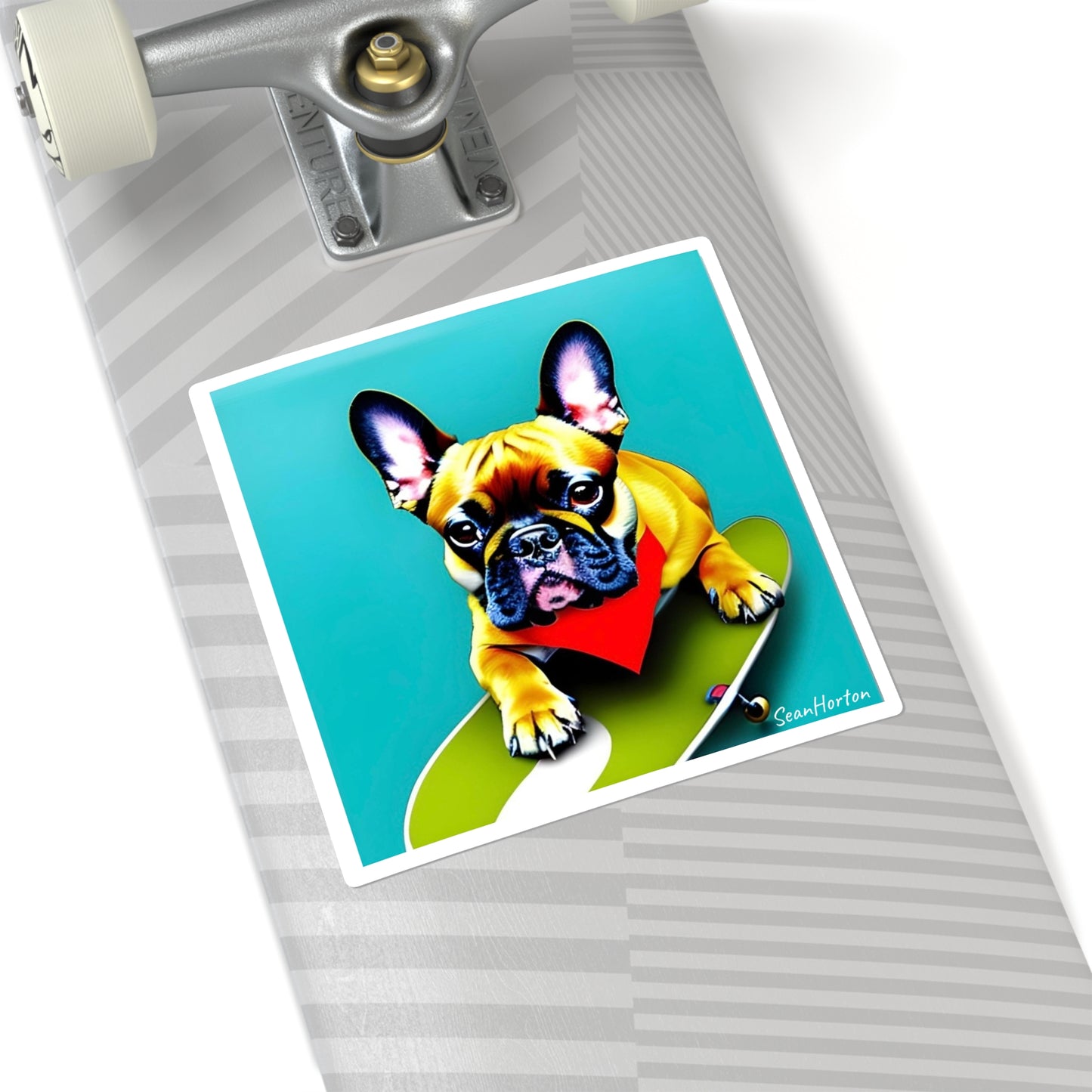 Frenchie on a Skateboard #2 Square Stickers