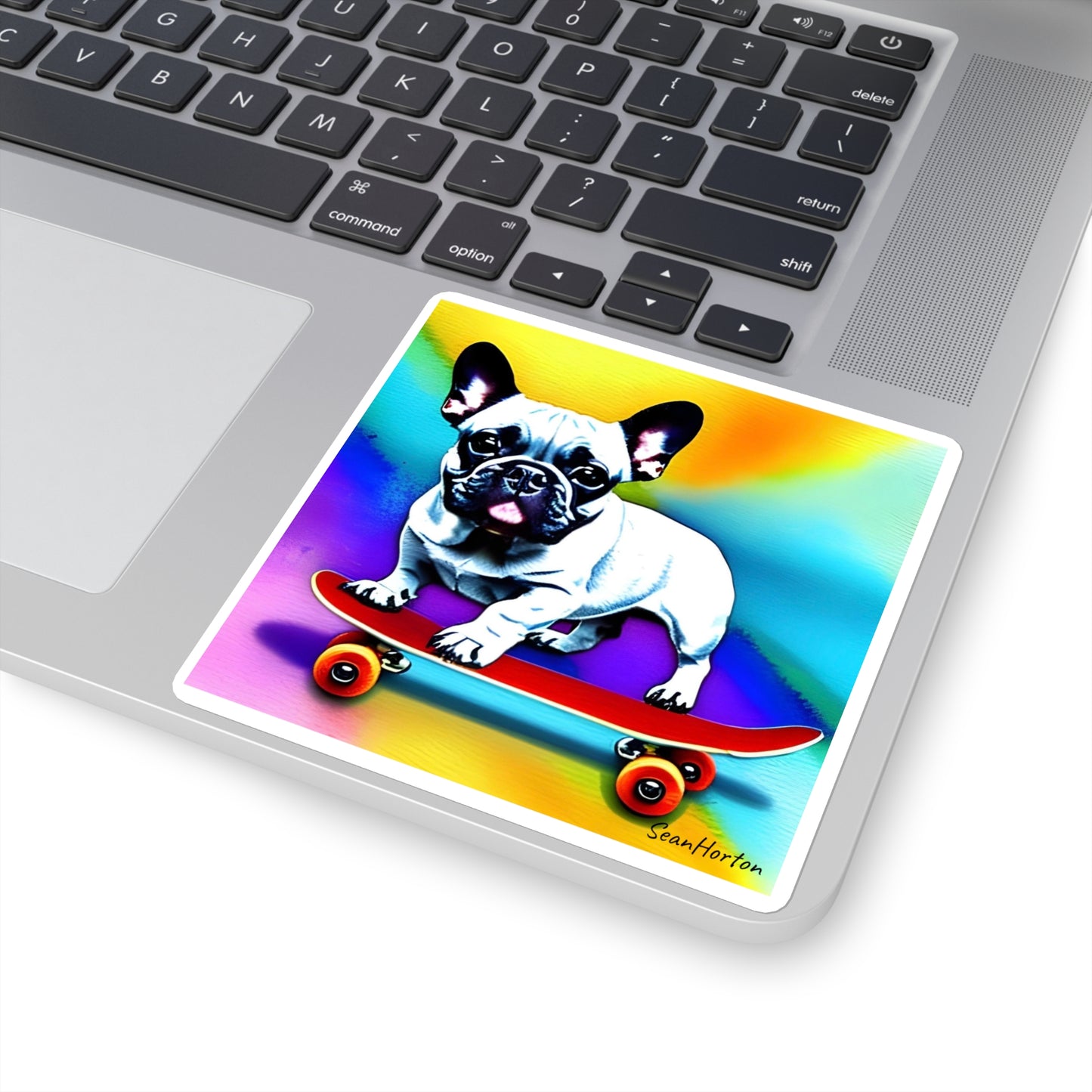 Frenchie on a Skateboard #3 Square Stickers