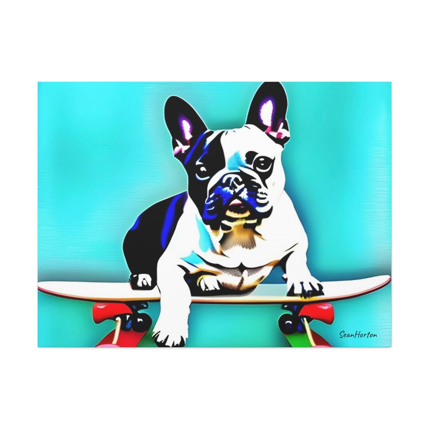 Frenchie on a Skateboard (Horizontal) Canvas Stretched, 1.5''