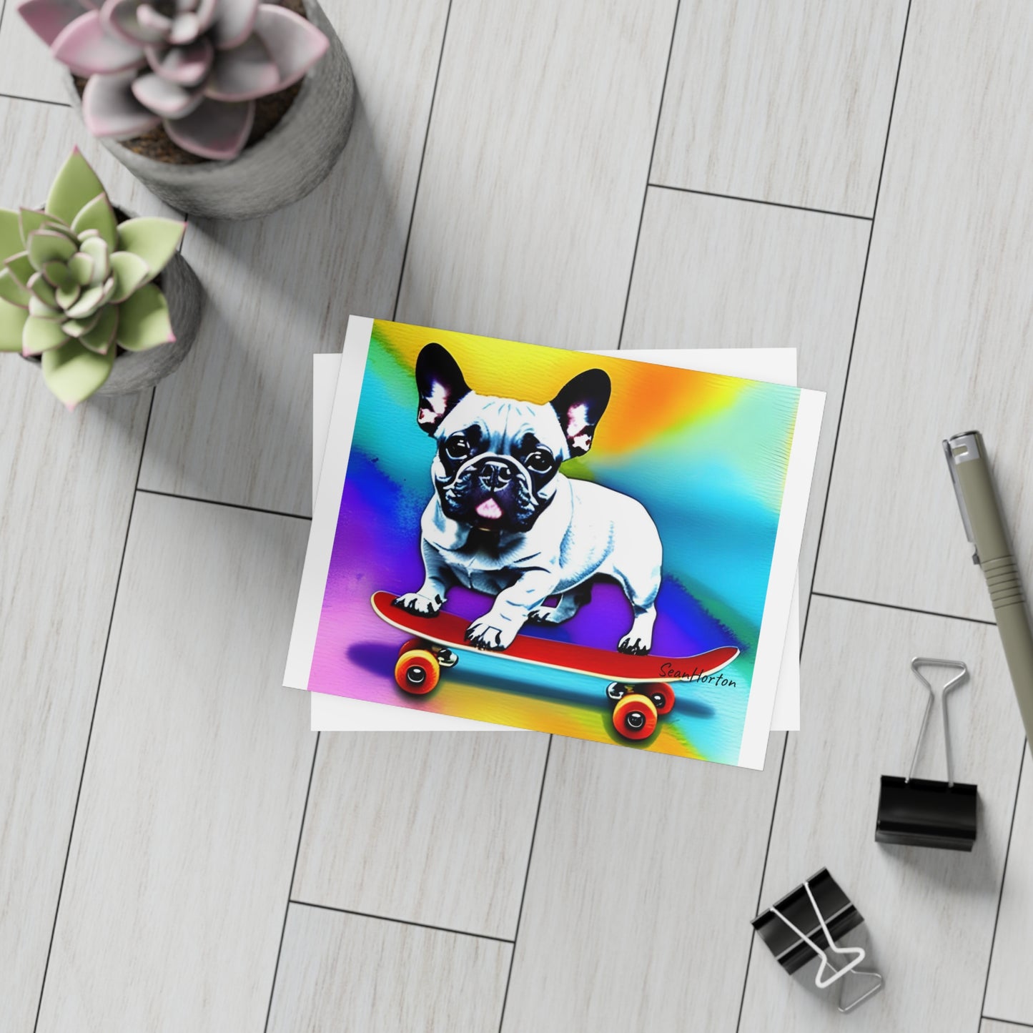 Frenchie on a Skateboard #3 Postcard Bundles (envelopes included)