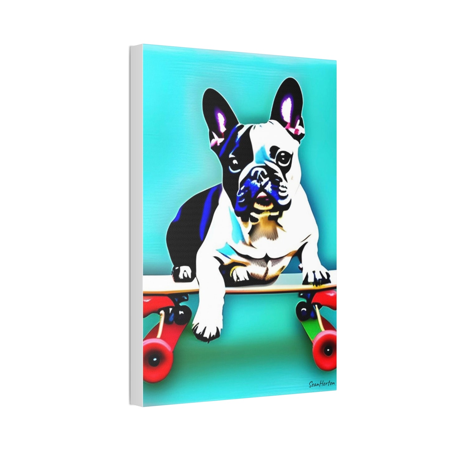Frenchie on a Skateboard (Verticle) Canvas Stretched, 1.5''