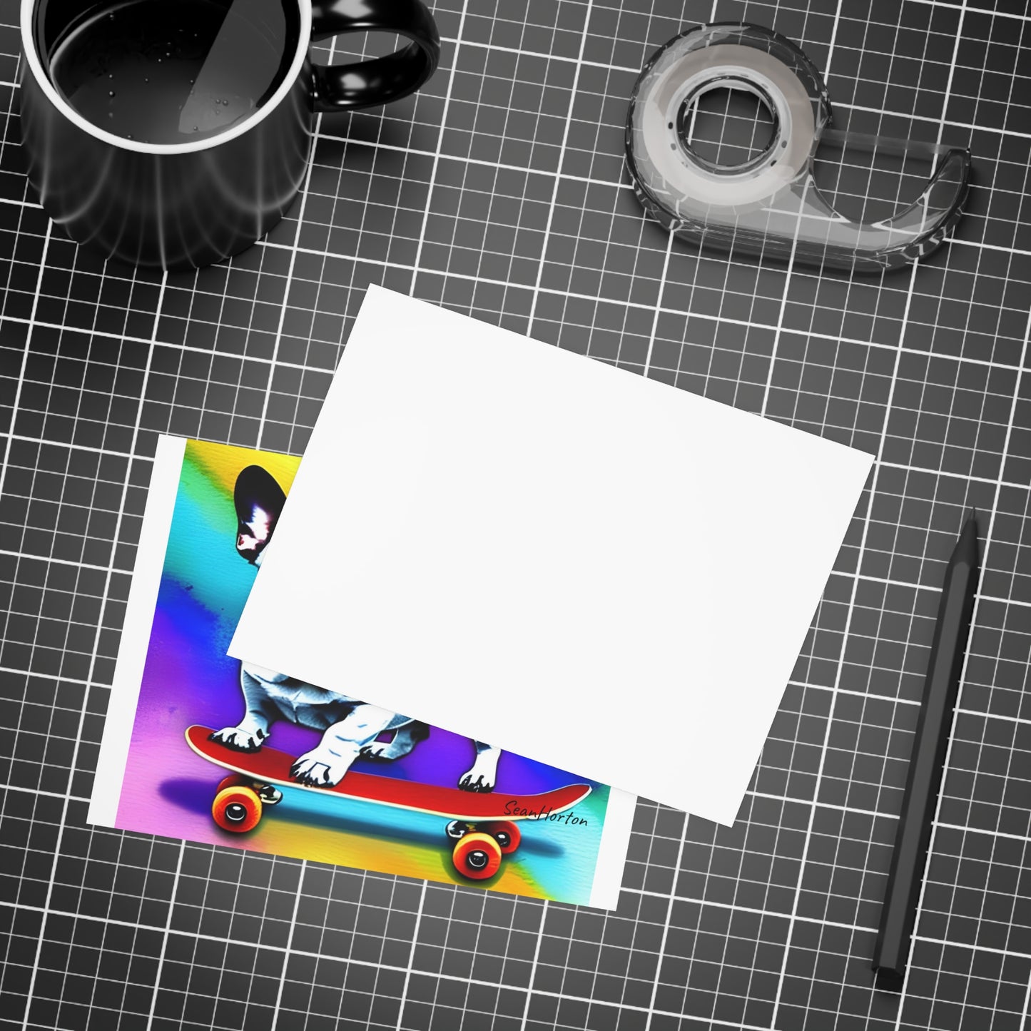 Frenchie on a Skateboard #3 Postcard Bundles (envelopes included)