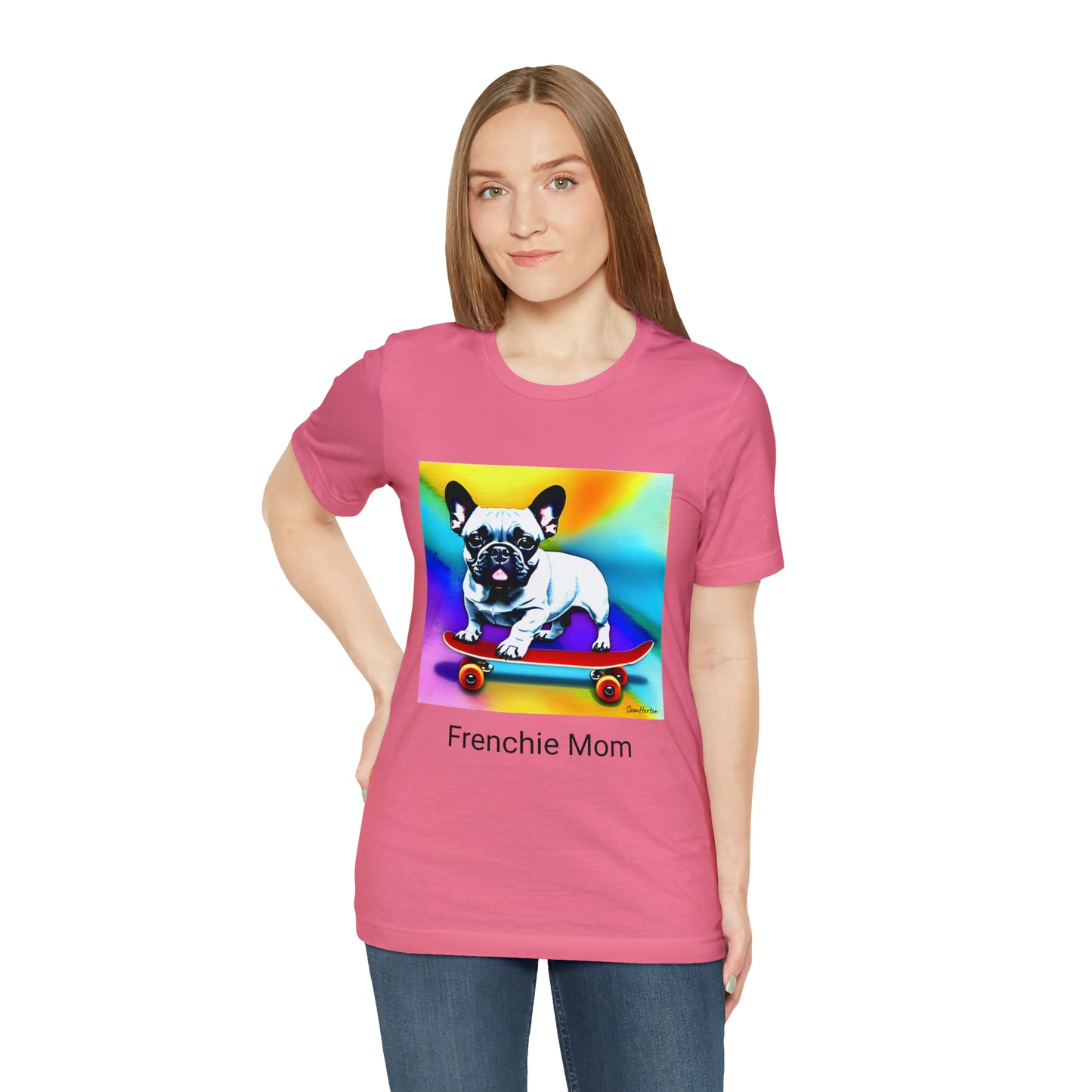 Frenchie on a Skateboard #3/Frenchie Mom Unisex Jersey Short Sleeve Tee