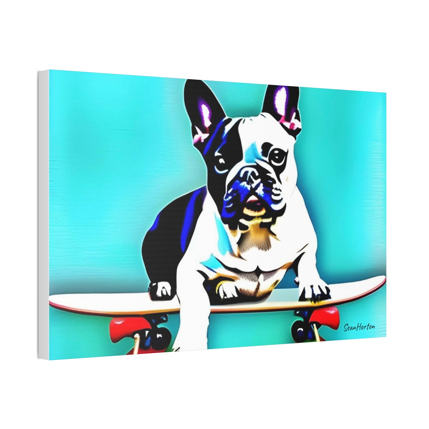 Frenchie on a Skateboard (Horizontal) Canvas Stretched, 1.5''