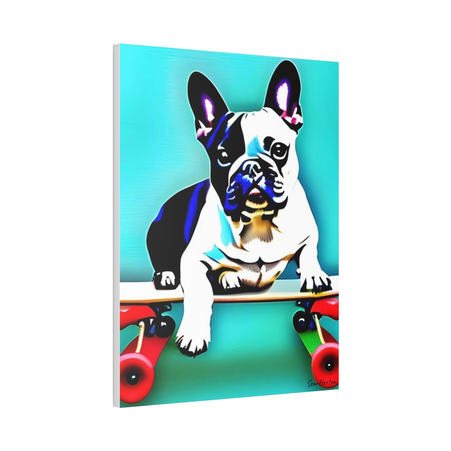 Frenchie on a Skateboard (Verticle) Canvas Stretched, 1.5''