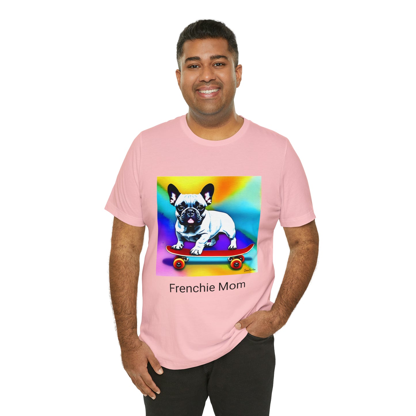 Frenchie on a Skateboard #3/Frenchie Mom Unisex Jersey Short Sleeve Tee