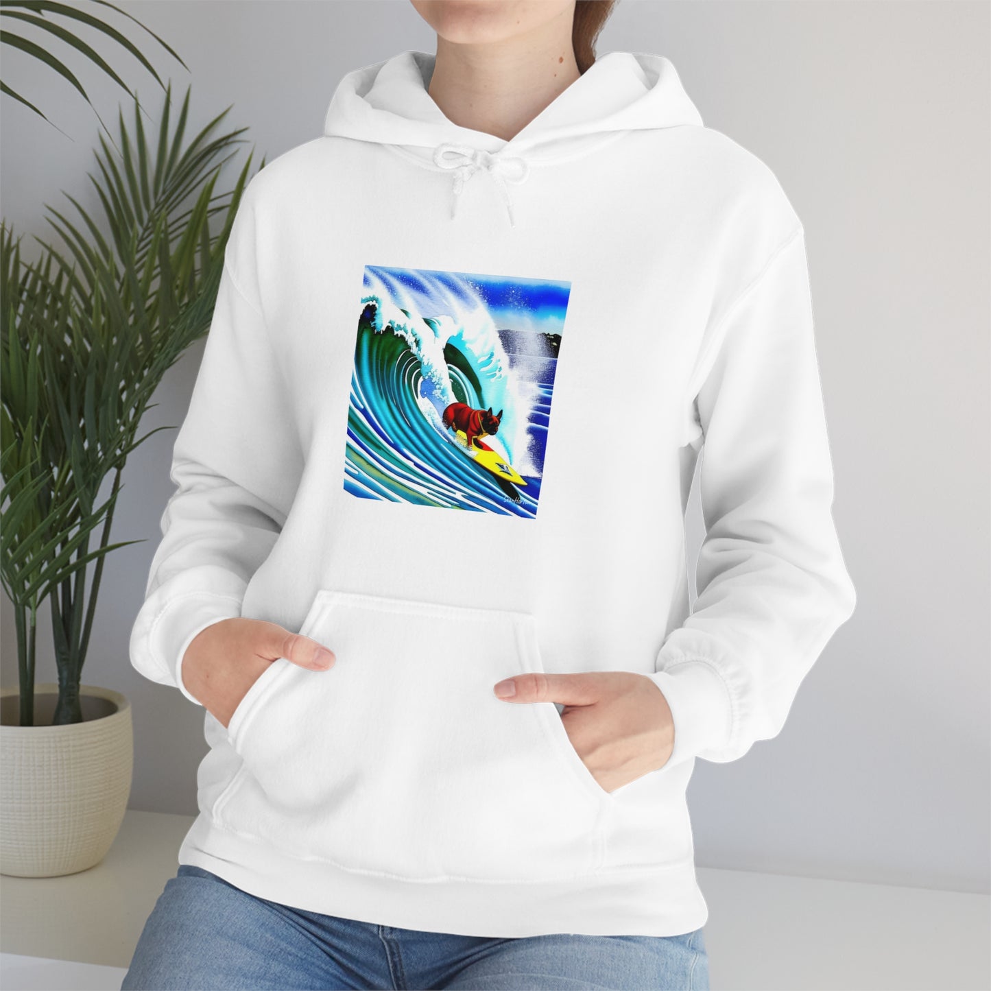 Surfing Frenchie Unisex Heavy Blend™ Hooded Sweatshirt