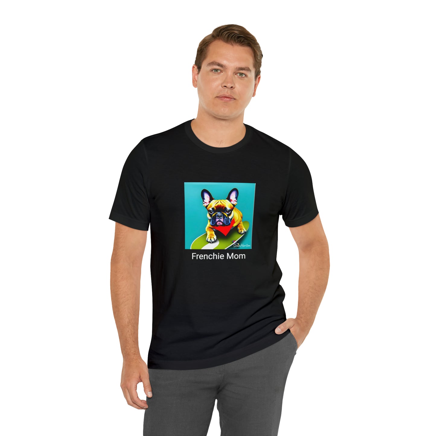 Frenchie on a Skateboard #2/Frenchie Mom Unisex Jersey Short Sleeve Tee