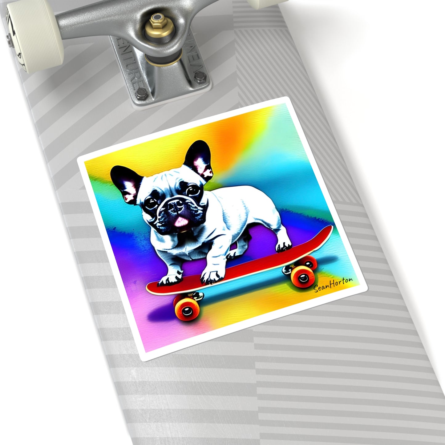 Frenchie on a Skateboard #3 Square Stickers