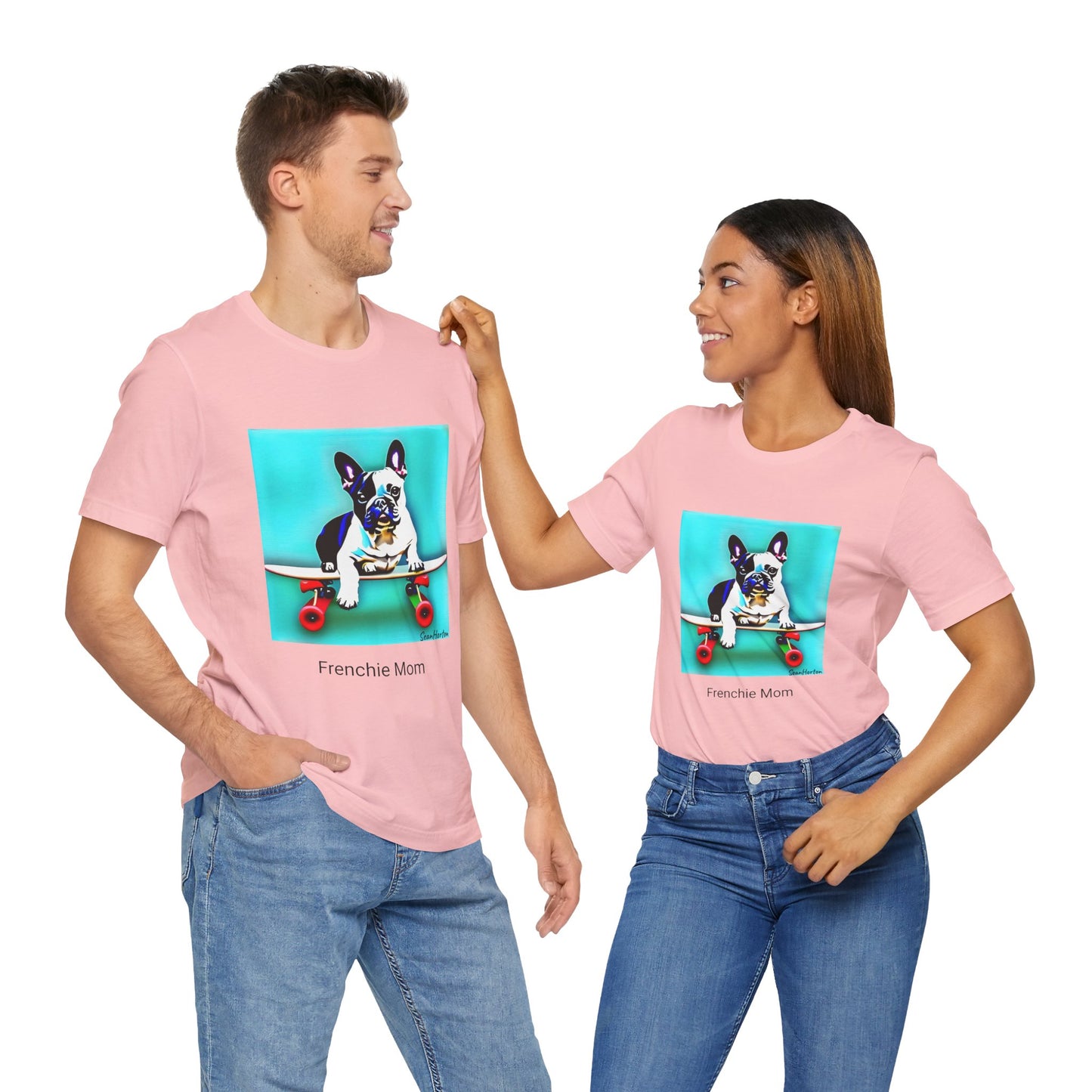 Frenchie on a Skateboard/Frenchie Mom Unisex Jersey Short Sleeve Tee