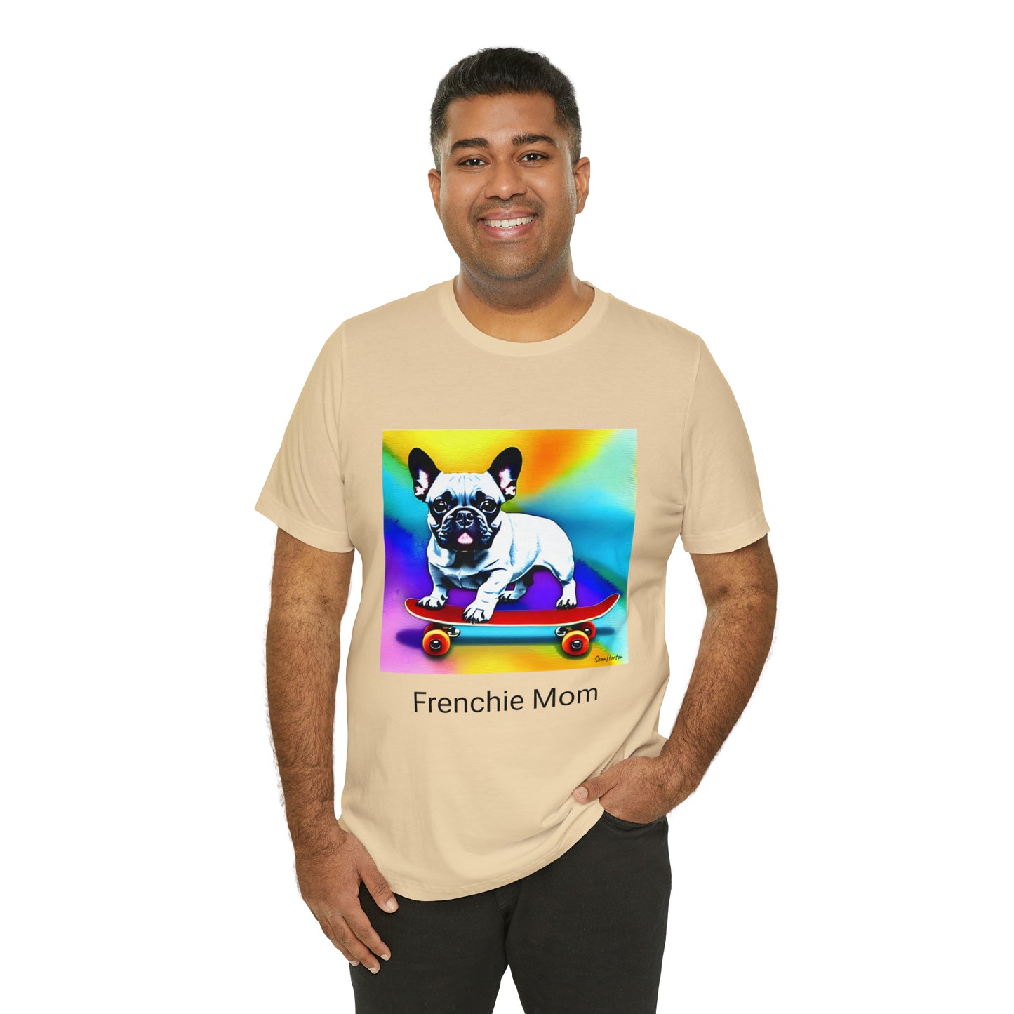 Frenchie on a Skateboard #3/Frenchie Mom Unisex Jersey Short Sleeve Tee