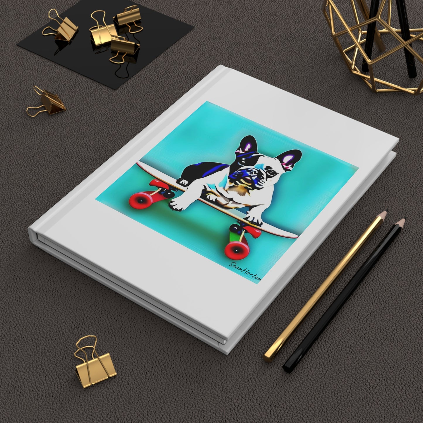 Frenchie on a Skateboard Hardcover Journal Matte