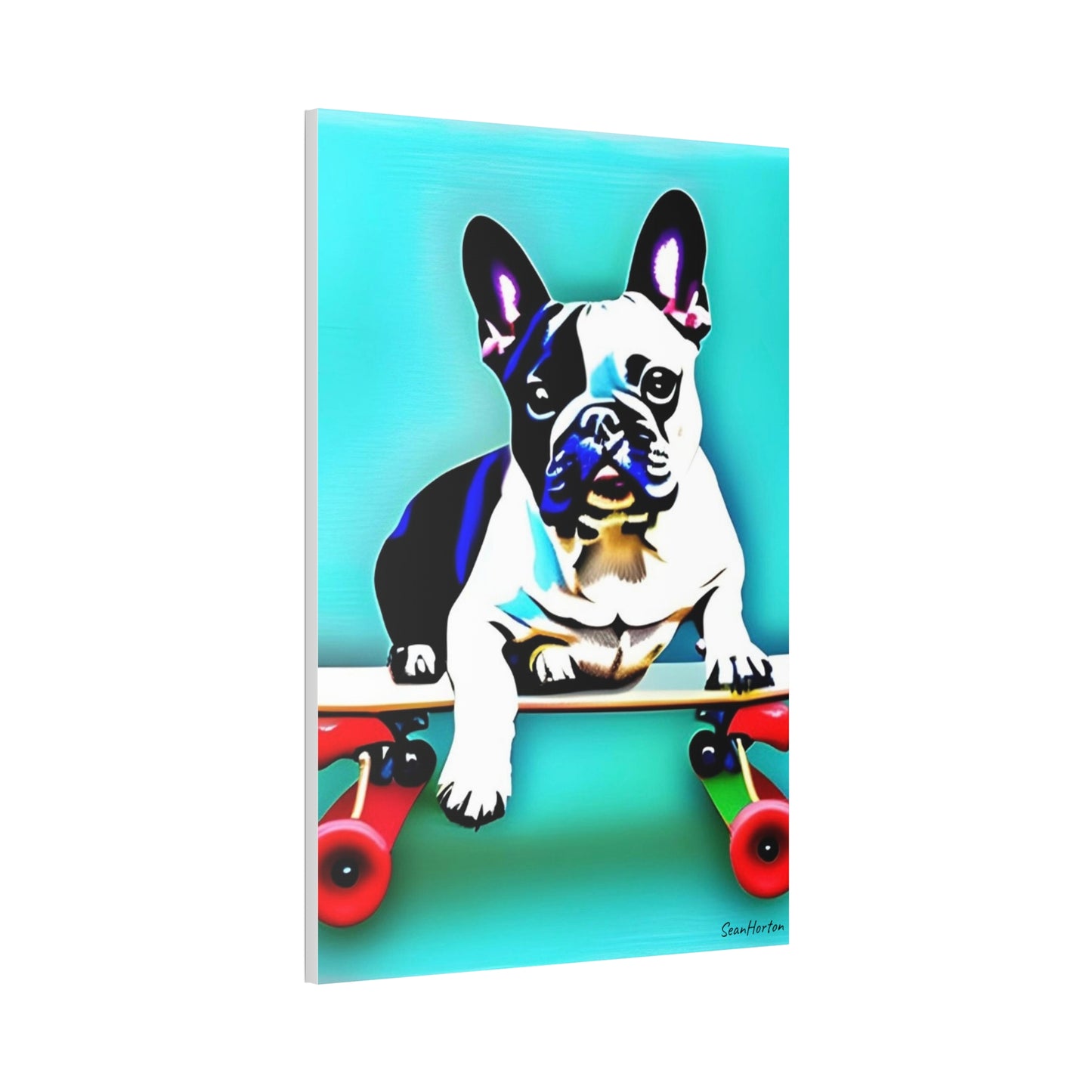 Frenchie on a Skateboard (Verticle) Canvas Stretched, 1.5''
