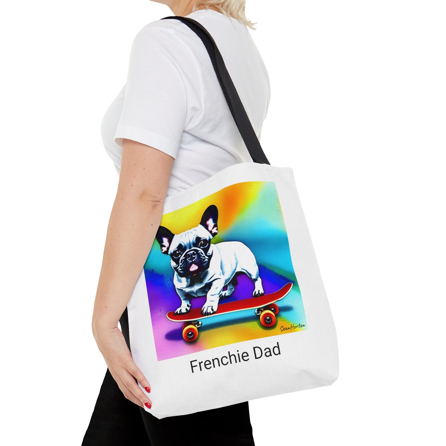 Frenchie on a Skateboard #3/Frenchie Dad Tote Bag (AOP)
