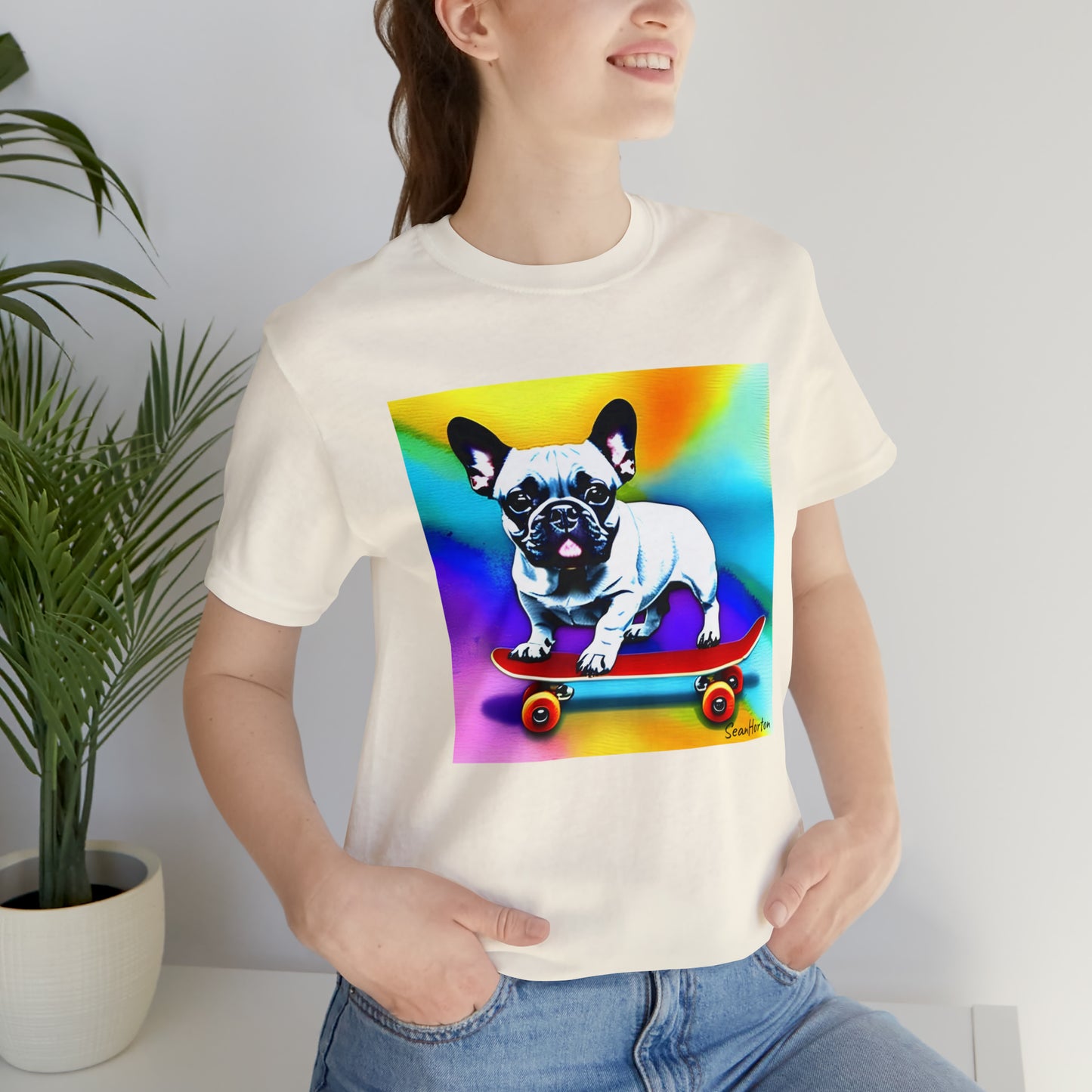 Frenchie on a Skateboard #3 Unisex Jersey Short Sleeve Tee