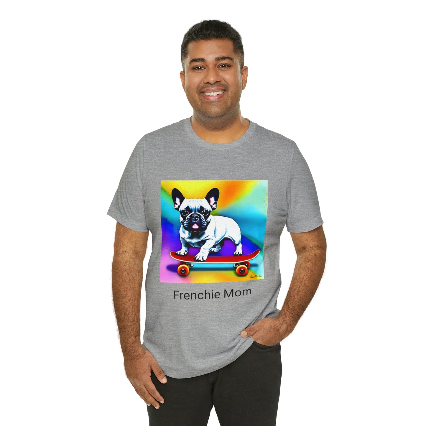 Frenchie on a Skateboard #3/Frenchie Mom Unisex Jersey Short Sleeve Tee