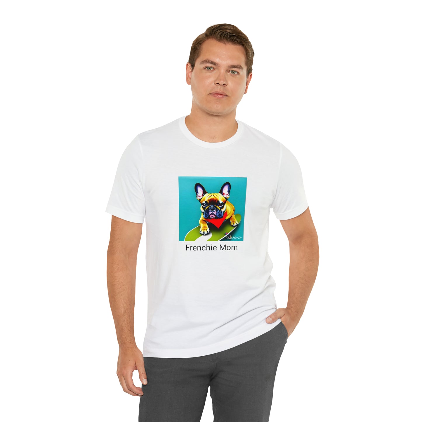 Frenchie on a Skateboard #2/Frenchie Mom Unisex Jersey Short Sleeve Tee