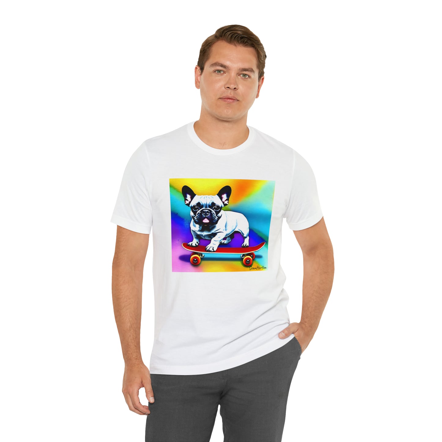 Frenchie on a Skateboard #3 Unisex Jersey Short Sleeve Tee