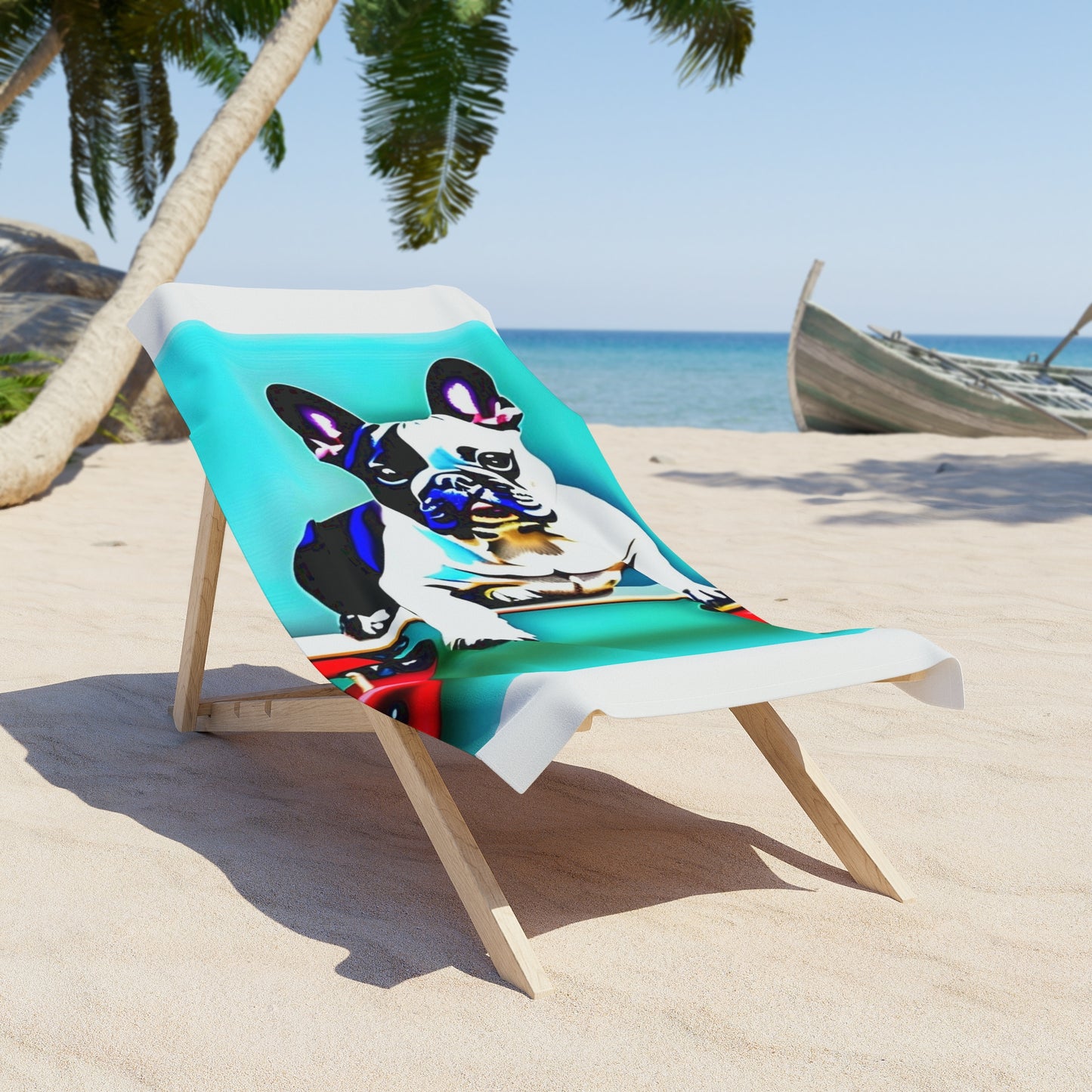 Frenchie on a Skateboard Beach Towel