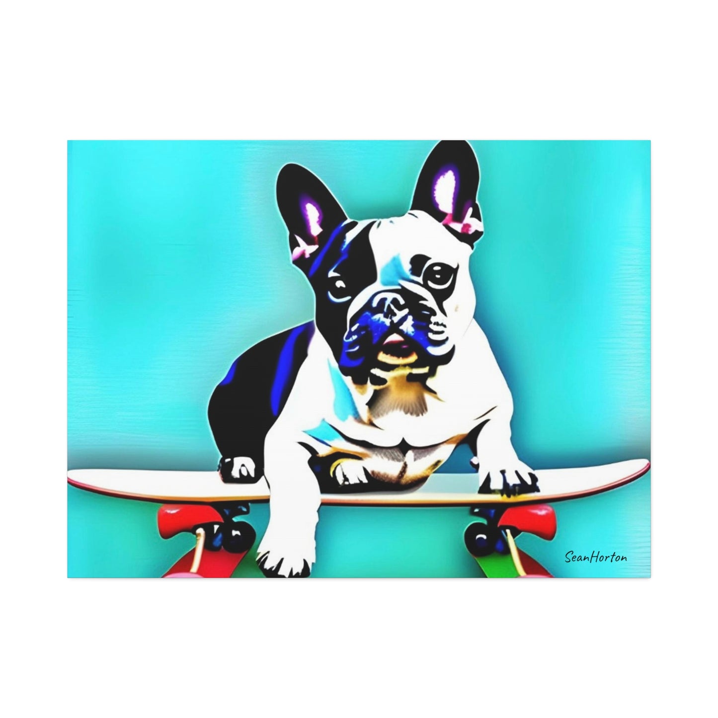 Frenchie on a Skateboard (Horizontal) Canvas Stretched, 1.5''