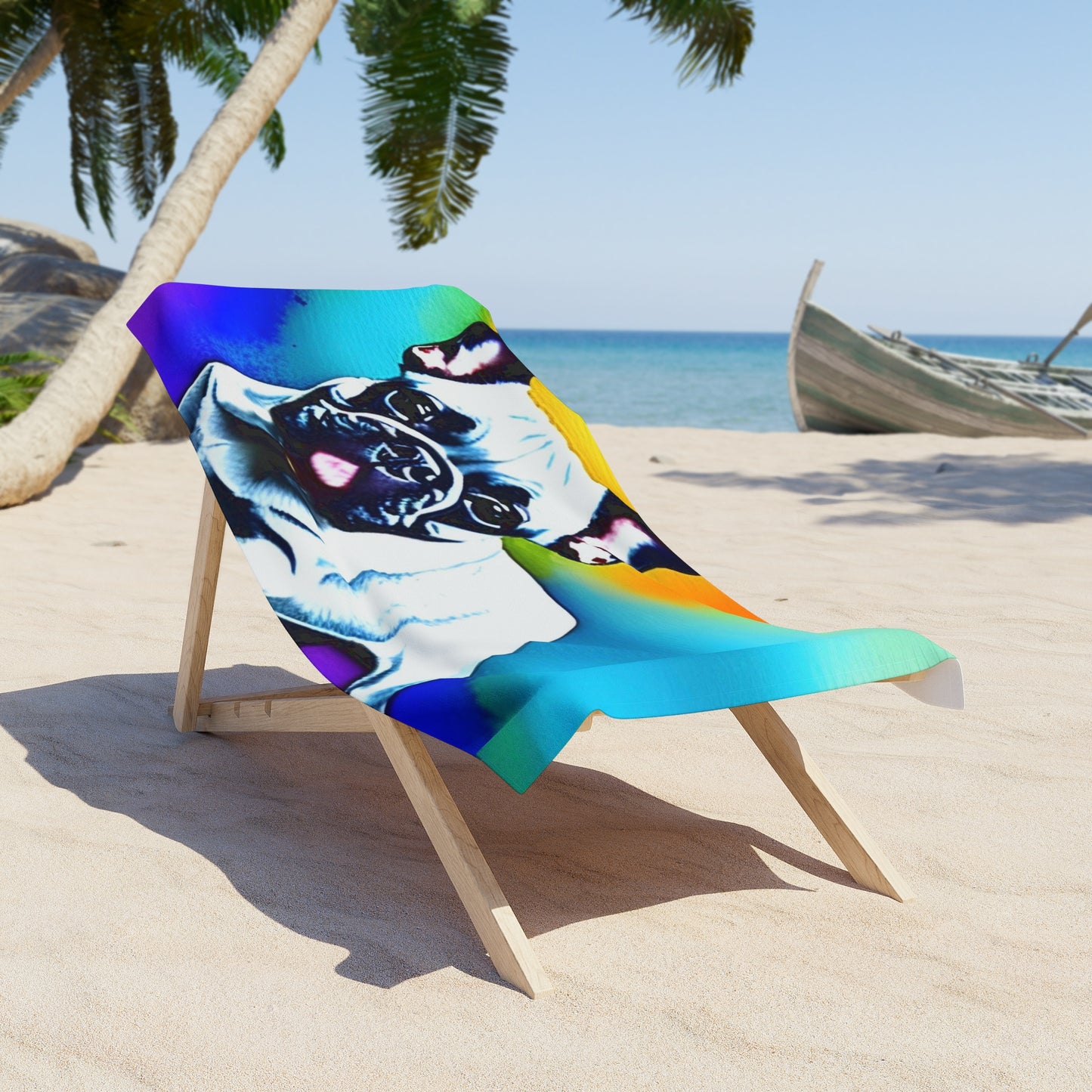 Frenchie on a Skateboard #3 Beach Towel