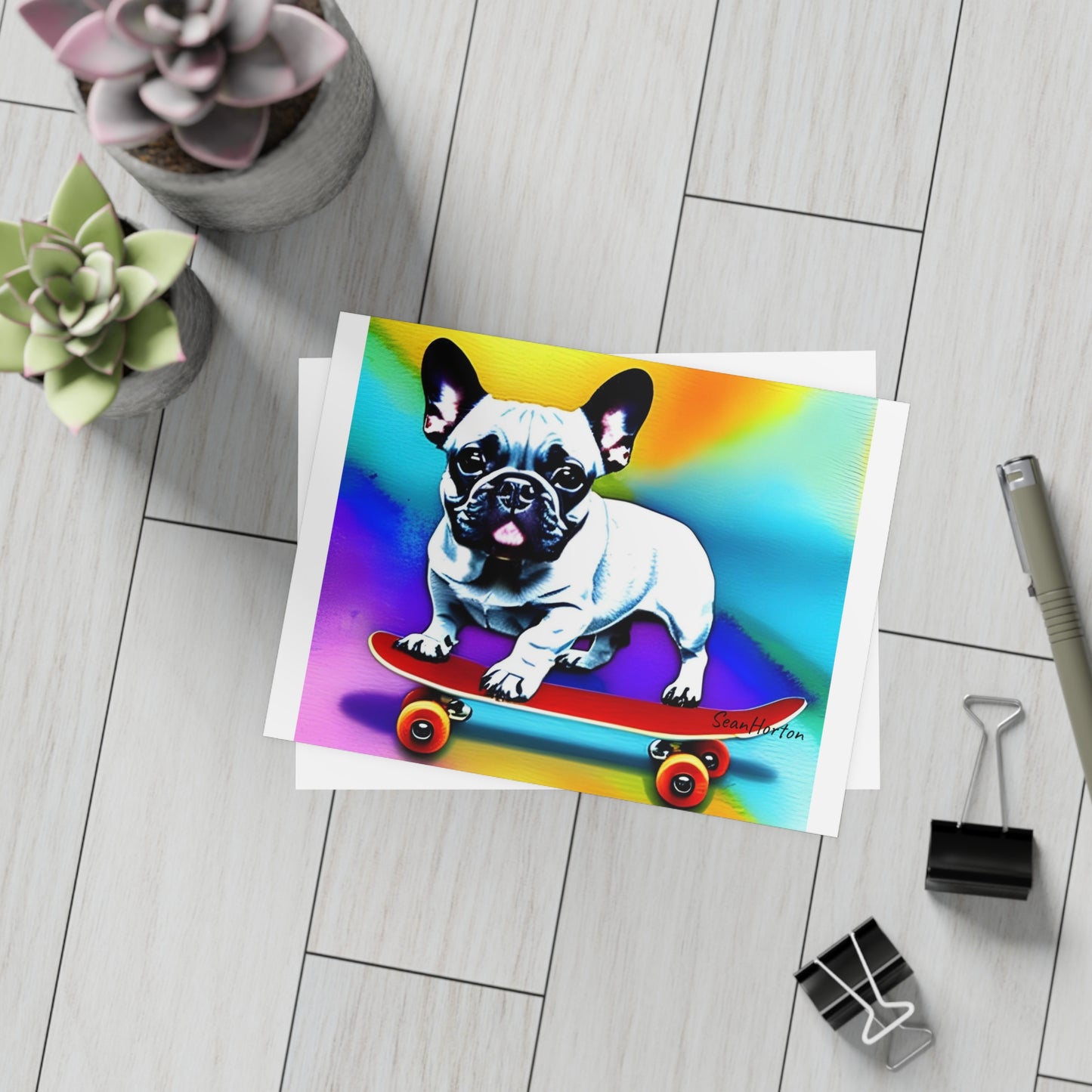 Frenchie on a Skateboard #3 Postcard Bundles (envelopes included)