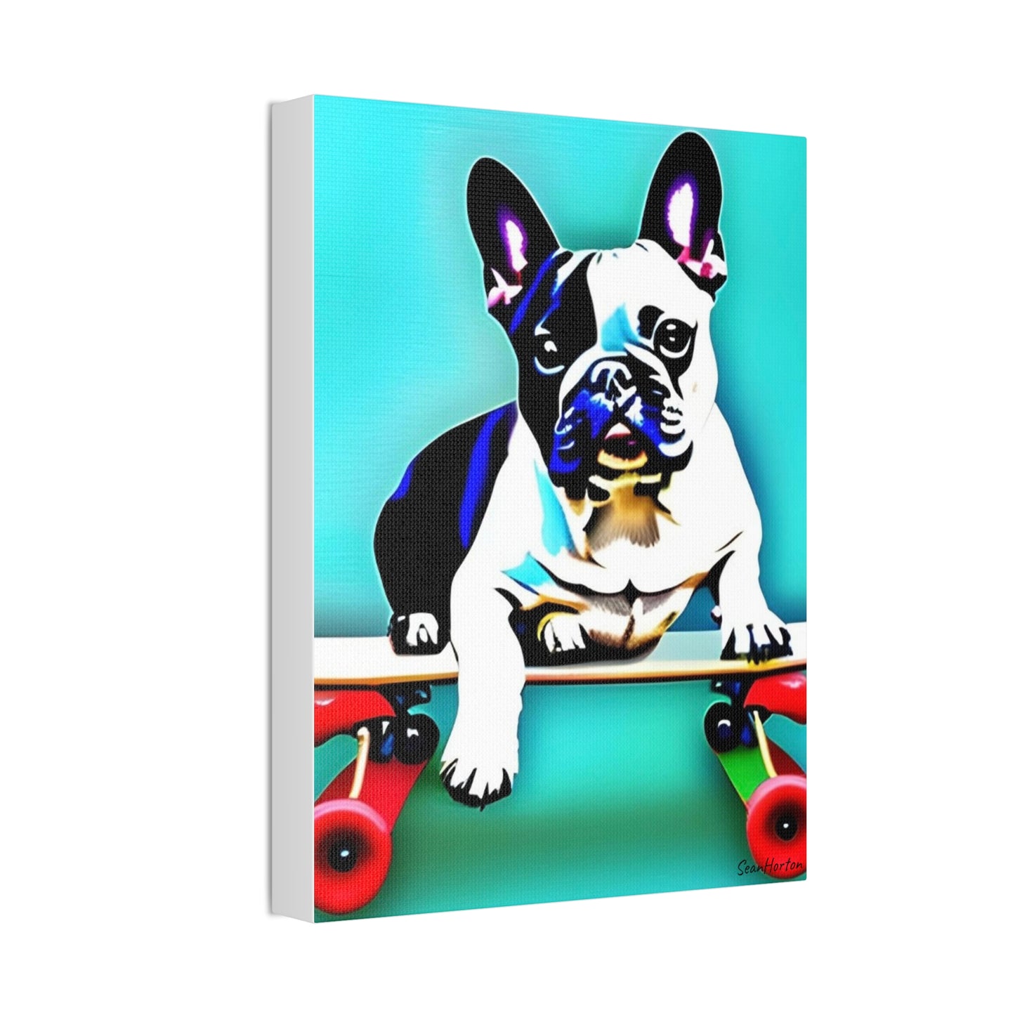 Frenchie on a Skateboard (Verticle) Canvas Stretched, 1.5''