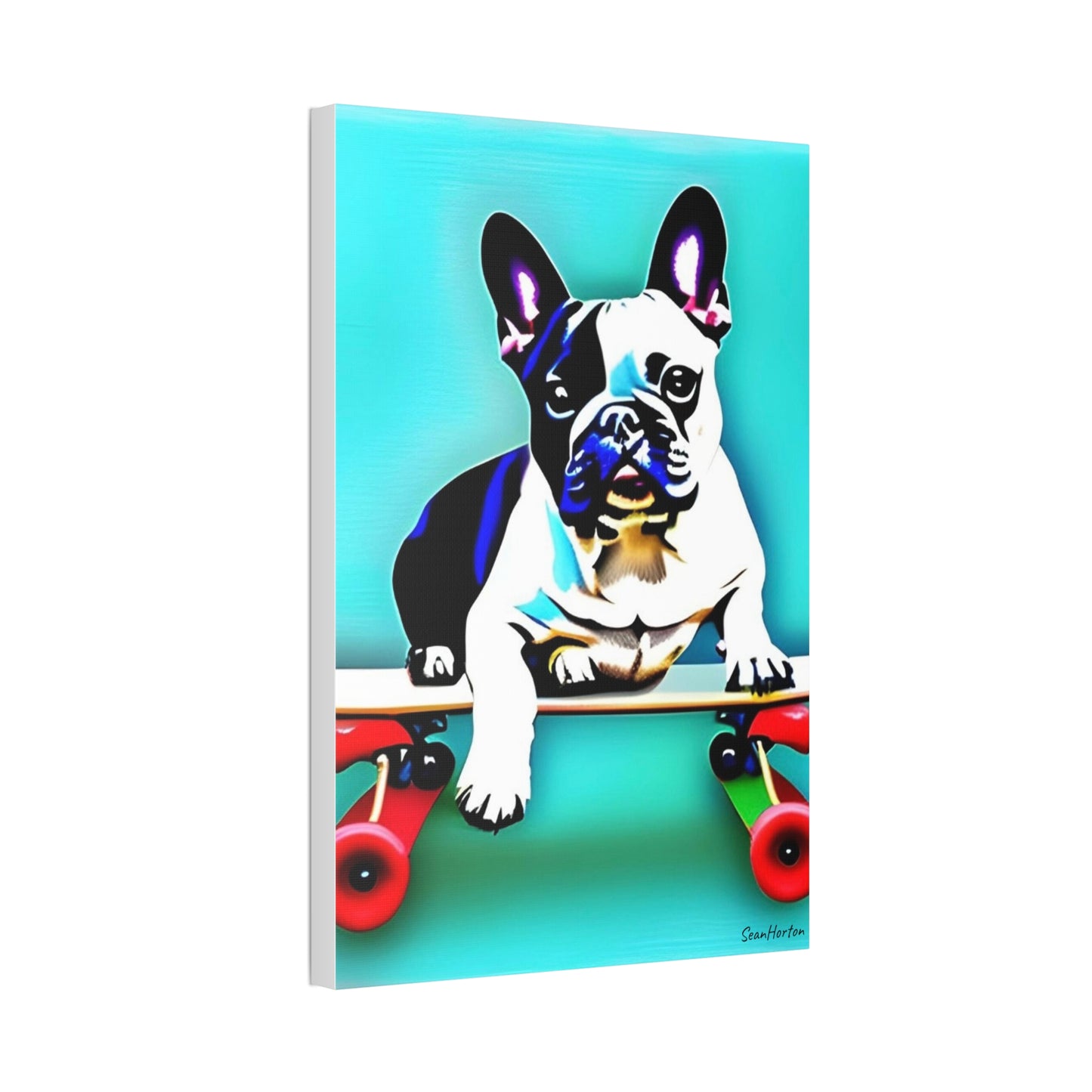 Frenchie on a Skateboard (Verticle) Canvas Stretched, 1.5''