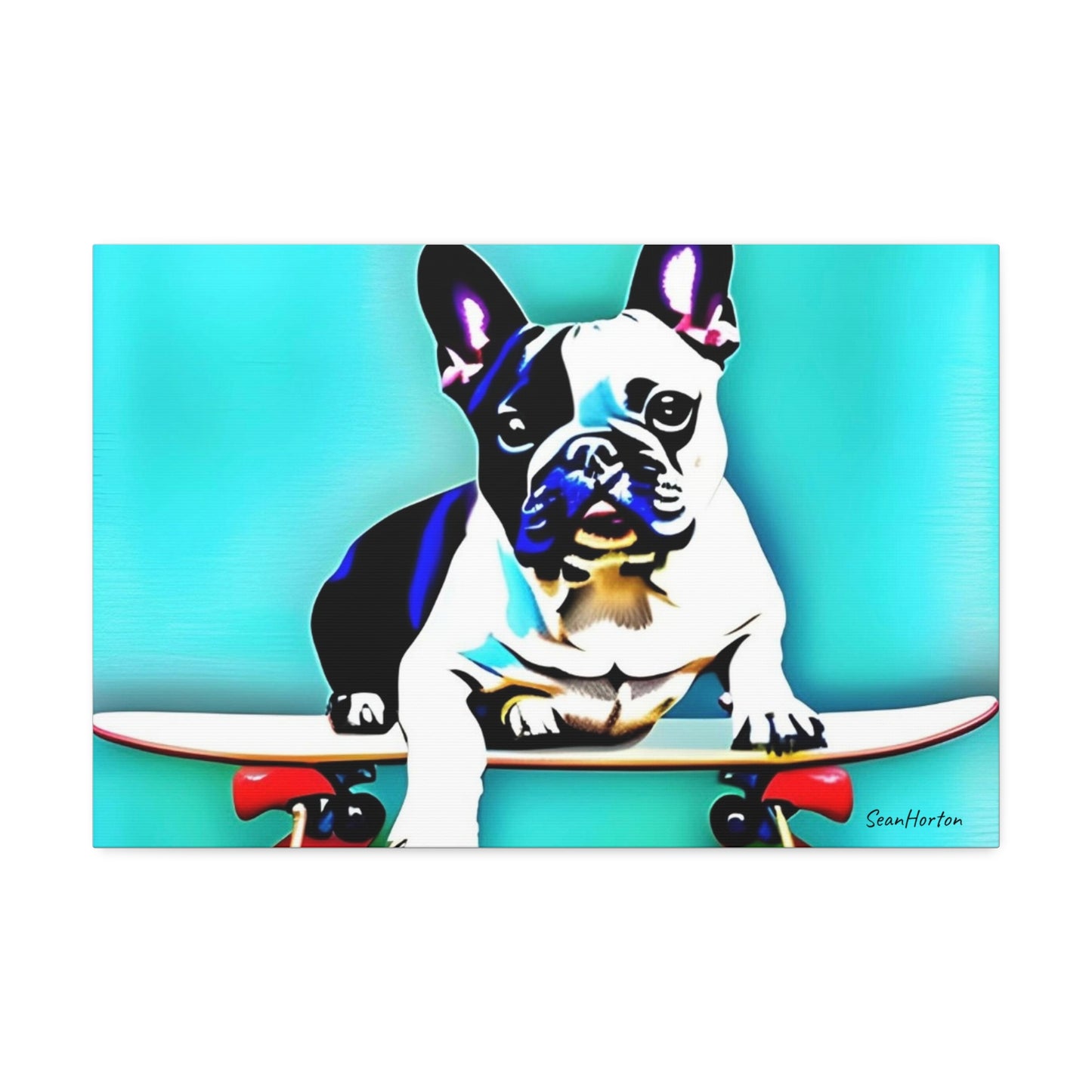 Frenchie on a Skateboard (Horizontal) Canvas Stretched, 1.5''