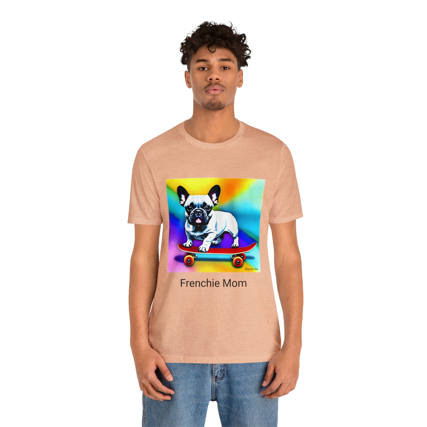 Frenchie on a Skateboard #3/Frenchie Mom Unisex Jersey Short Sleeve Tee