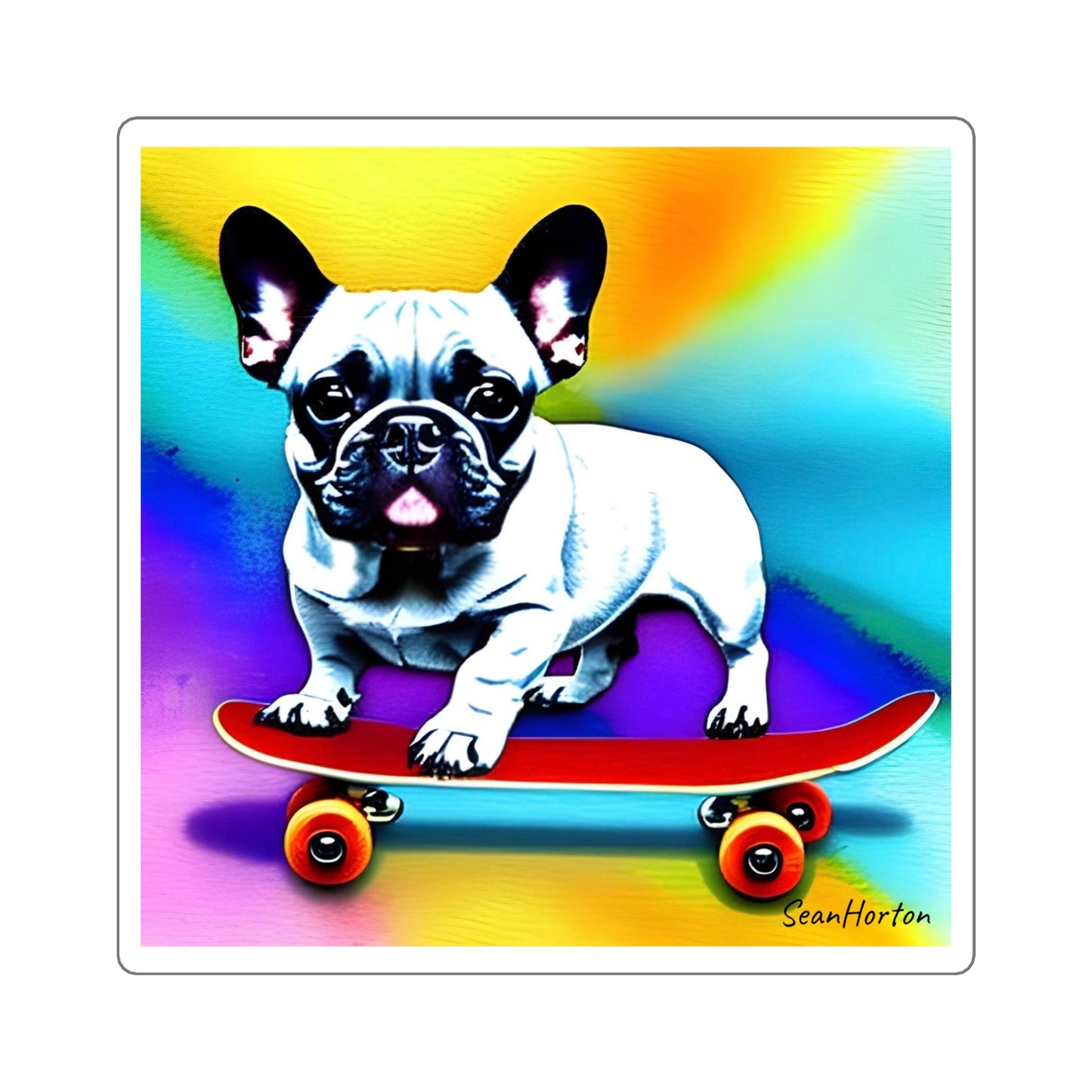 Frenchie on a Skateboard #3 Square Stickers