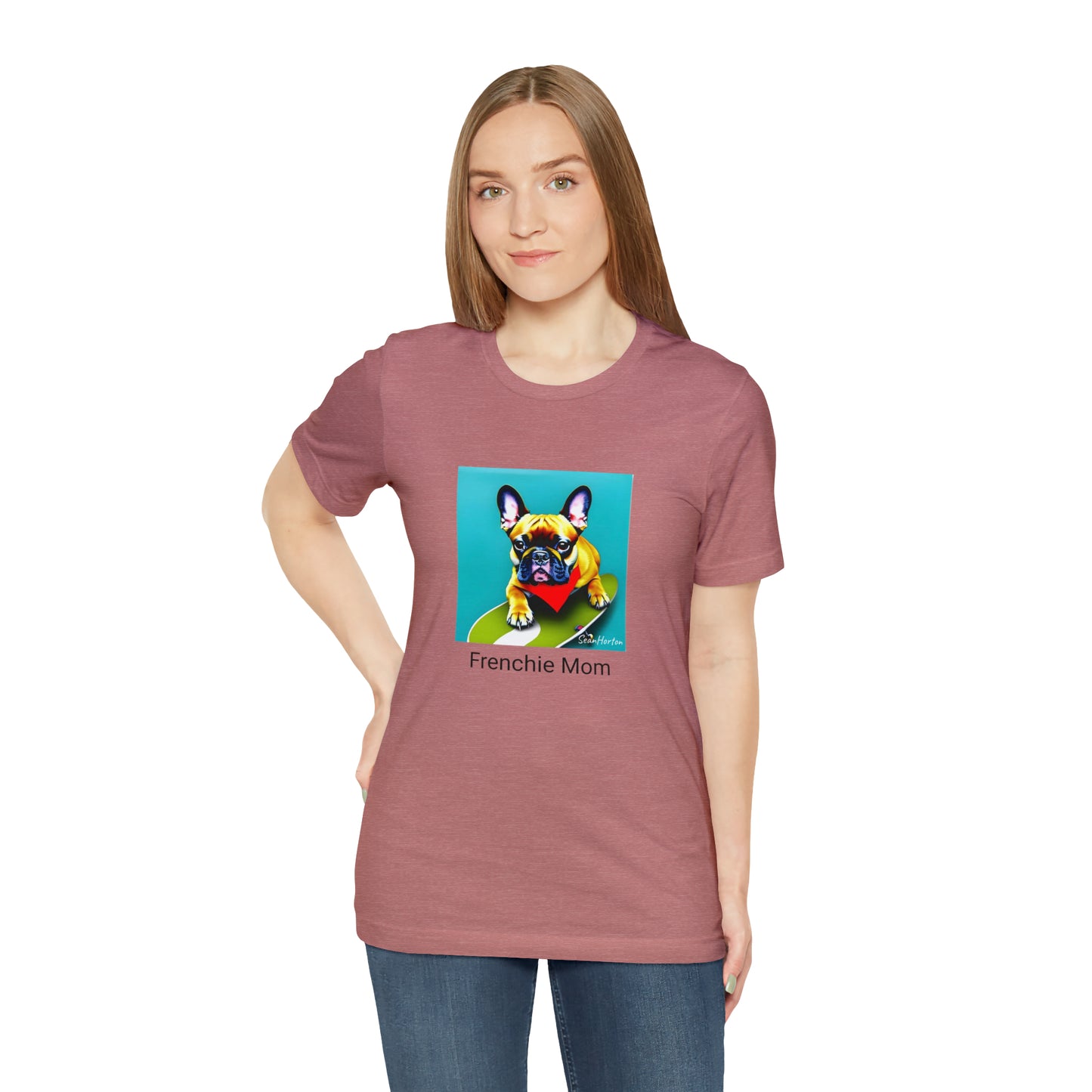 Frenchie on a Skateboard #2/Frenchie Mom Unisex Jersey Short Sleeve Tee