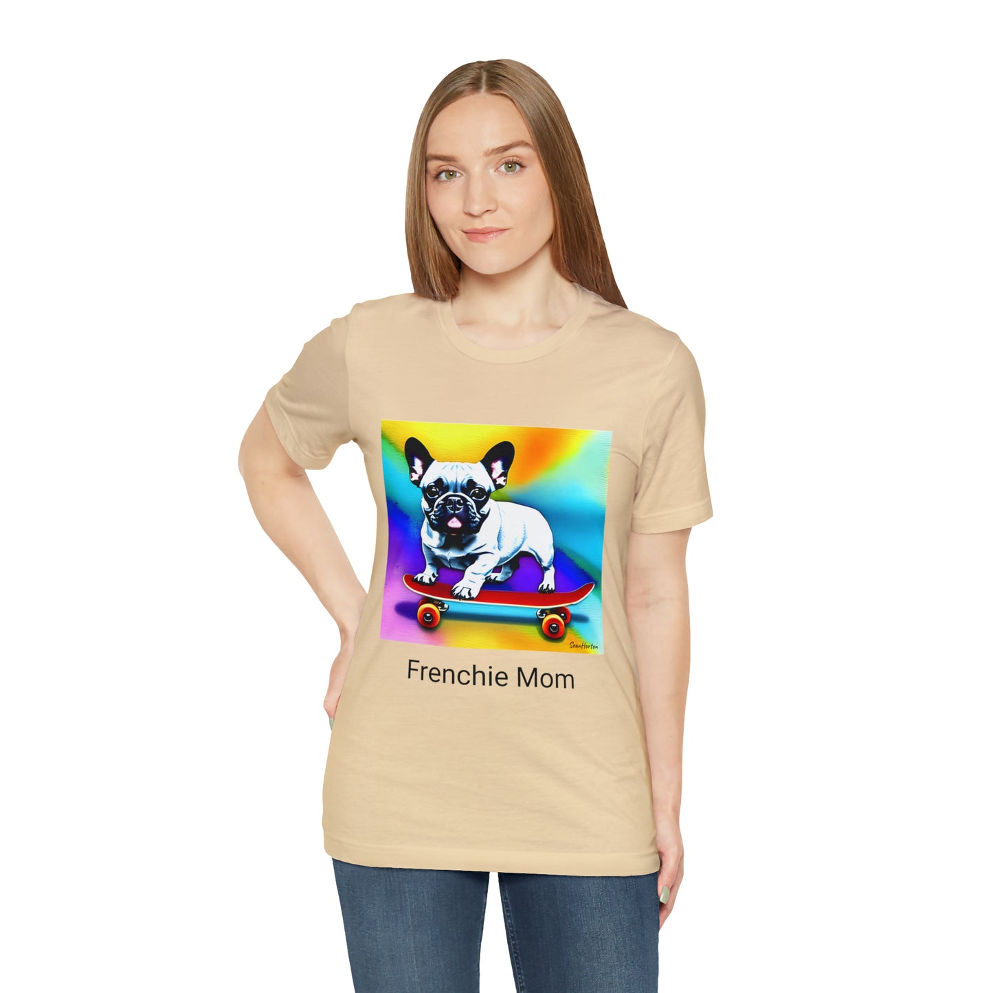 Frenchie on a Skateboard #3/Frenchie Mom Unisex Jersey Short Sleeve Tee
