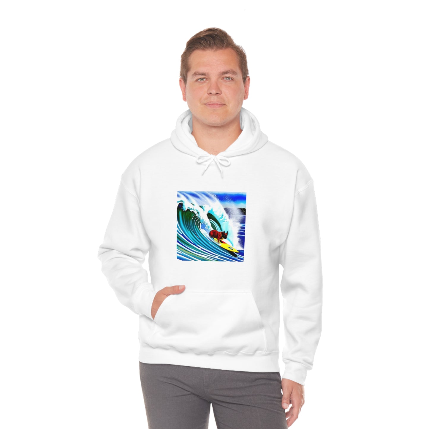 Surfing Frenchie Unisex Heavy Blend™ Hooded Sweatshirt