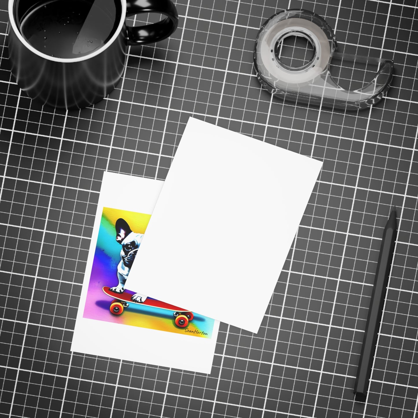 Frenchie on a Skateboard #3 Postcard Bundles (envelopes included)