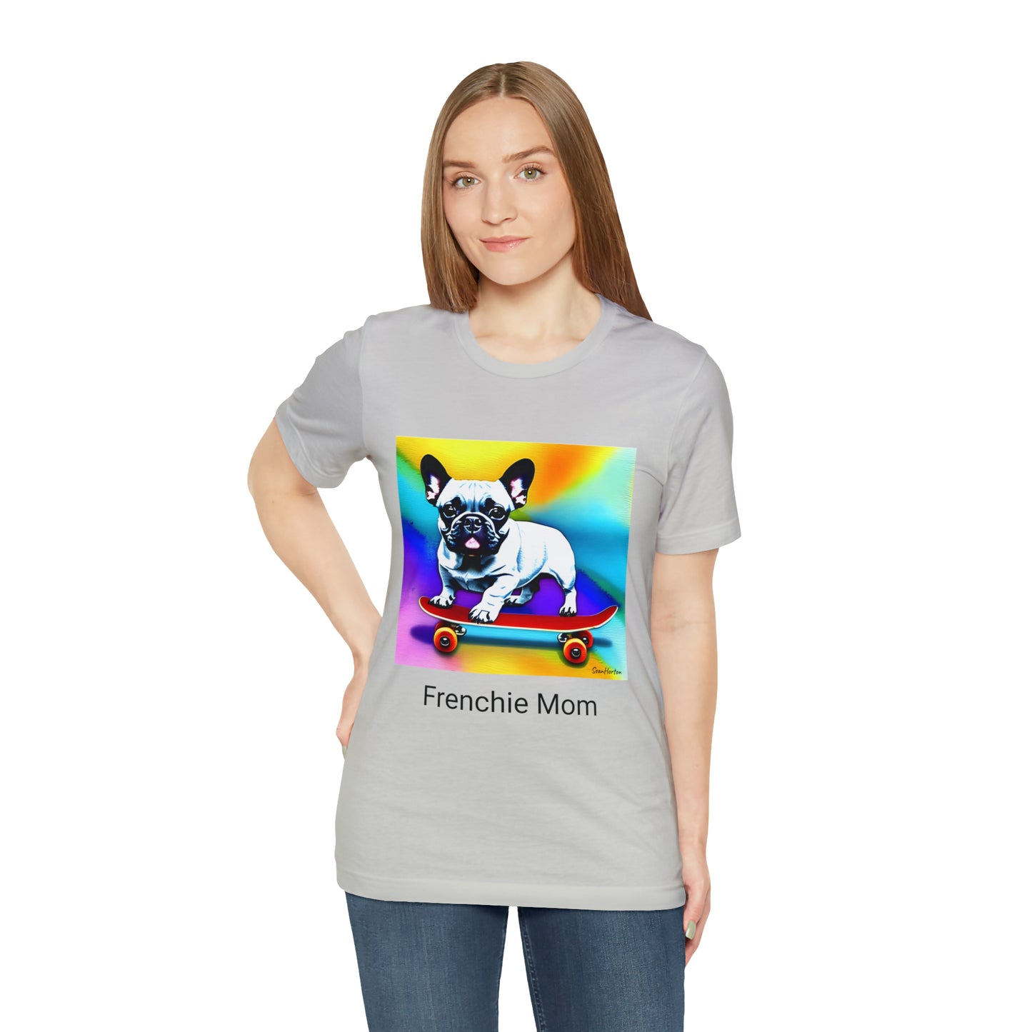 Frenchie on a Skateboard #3/Frenchie Mom Unisex Jersey Short Sleeve Tee