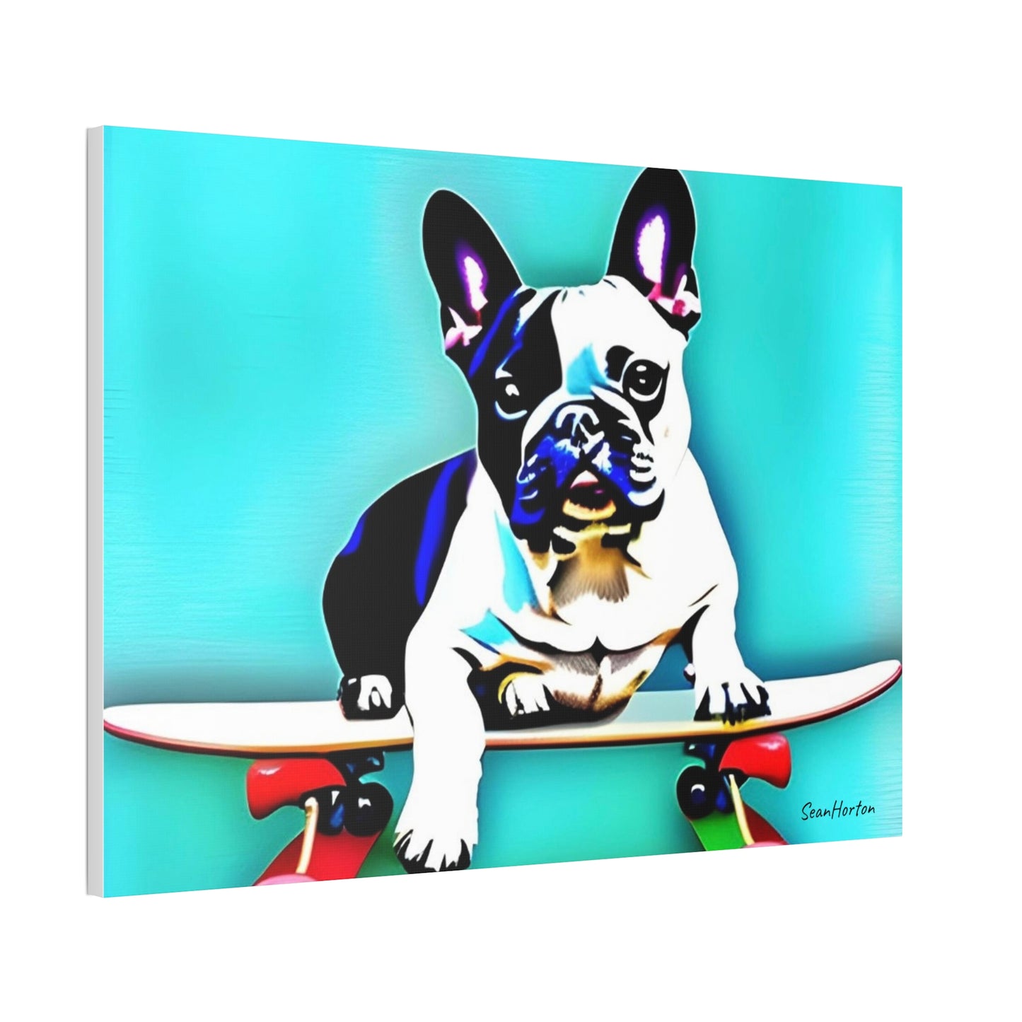 Frenchie on a Skateboard (Horizontal) Canvas Stretched, 1.5''
