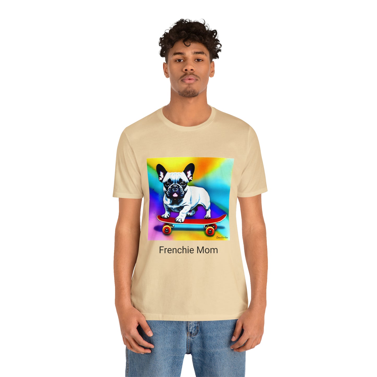 Frenchie on a Skateboard #3/Frenchie Mom Unisex Jersey Short Sleeve Tee