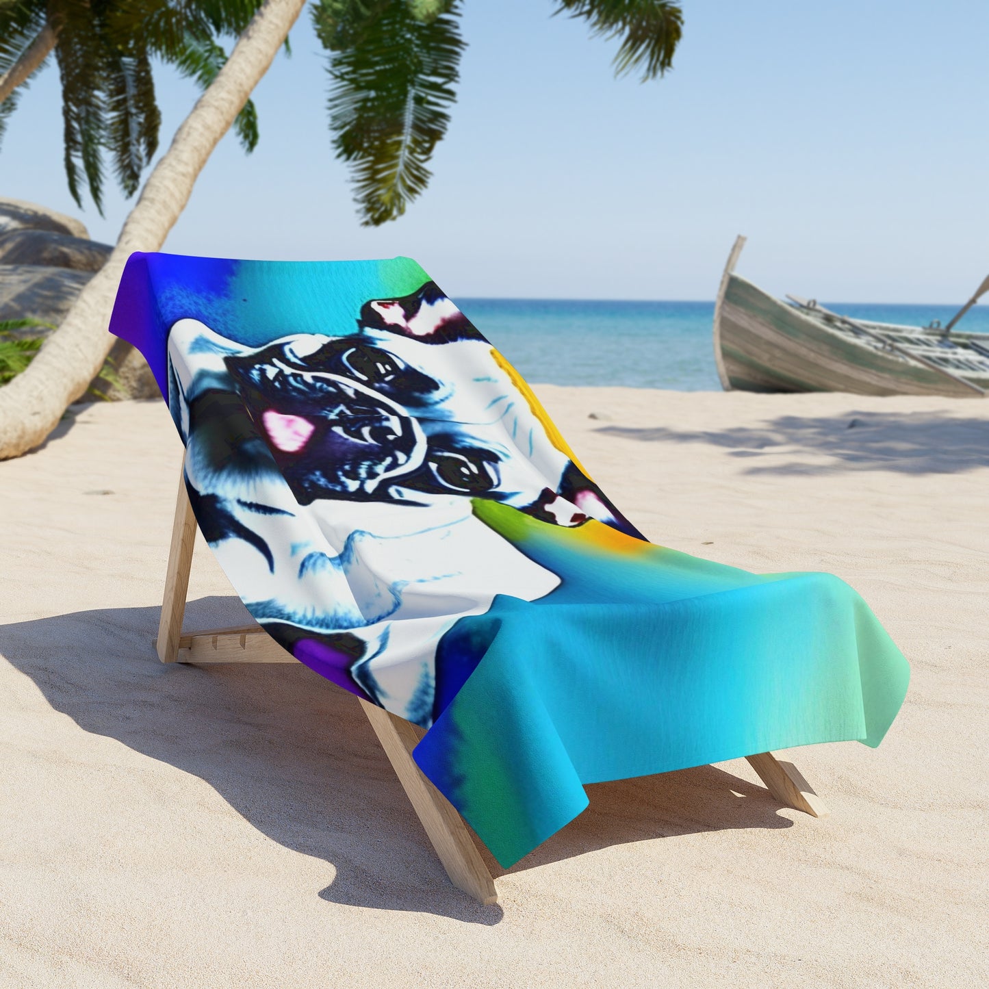 Frenchie on a Skateboard #3 Beach Towel