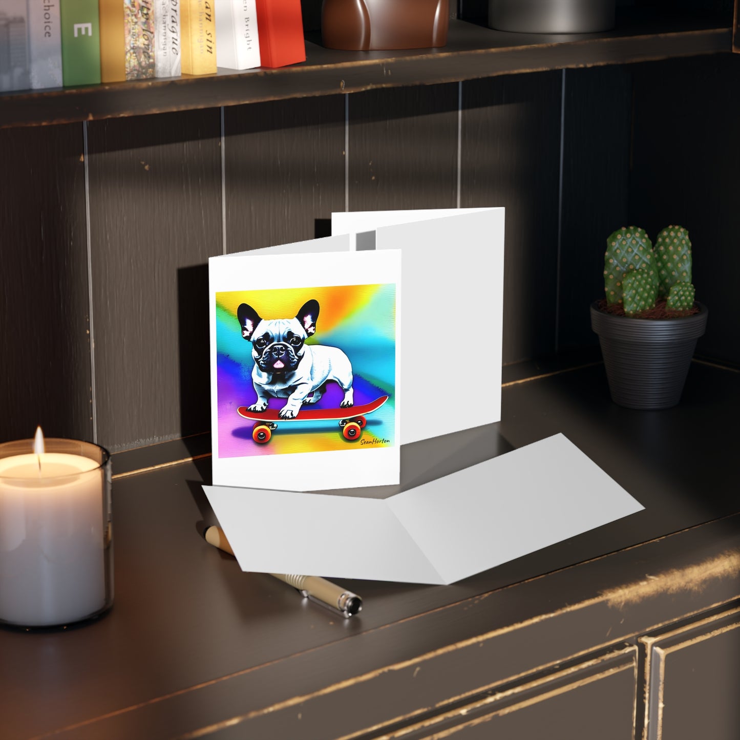 Frenchie on a Skateboard #3 Greeting cards (8, 16, and 24 pcs)