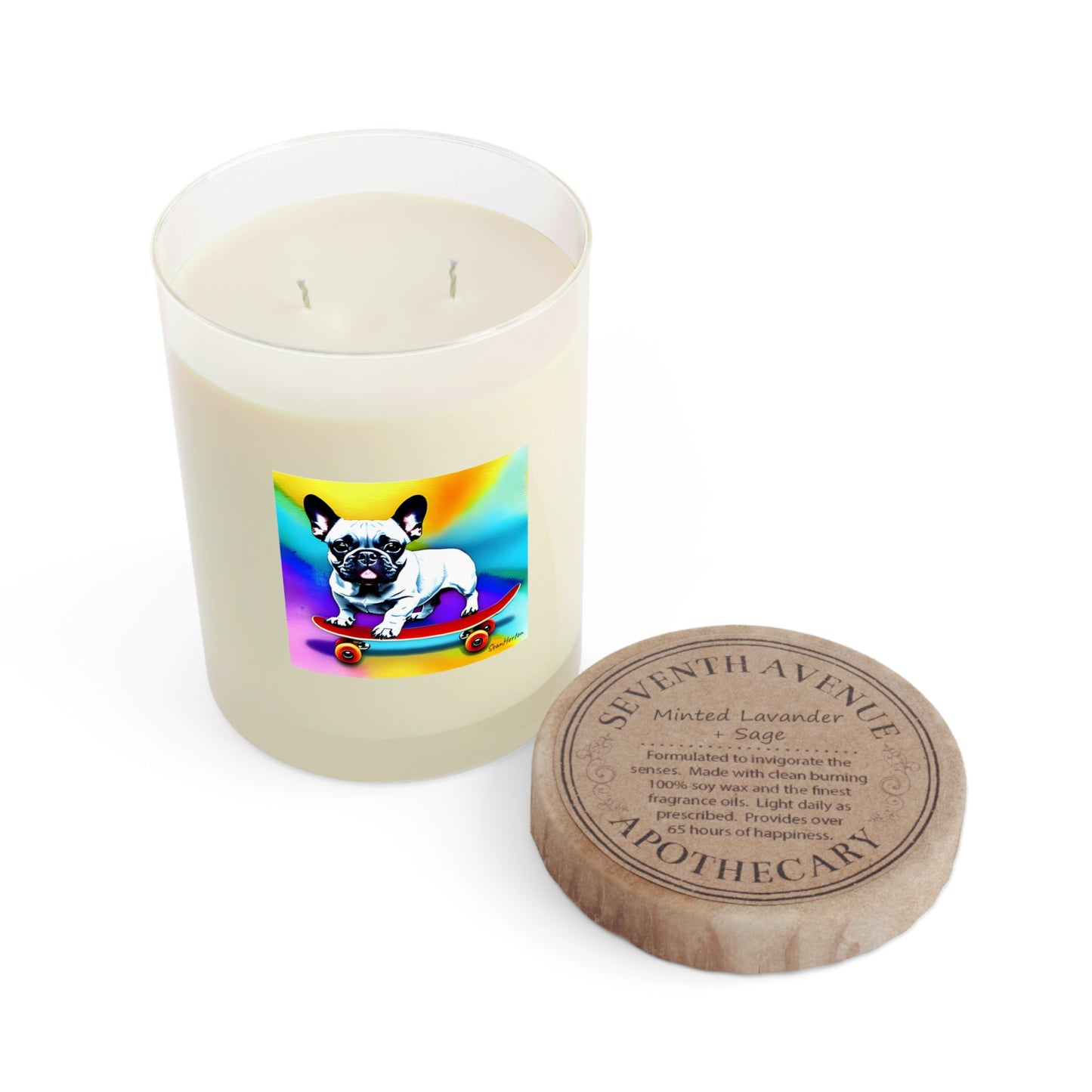 Frenchie on a Skateboard #3 Scented Candle - Full Glass, 11oz