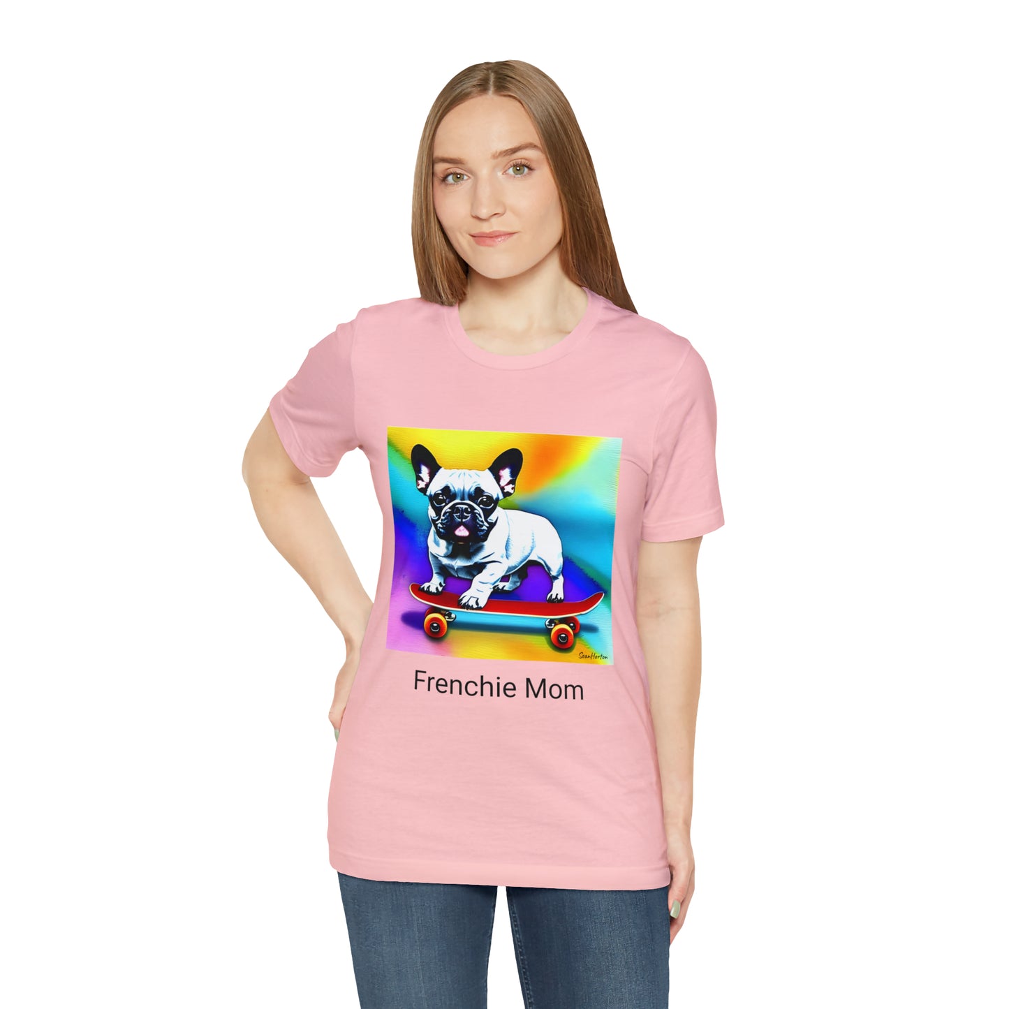 Frenchie on a Skateboard #3/Frenchie Mom Unisex Jersey Short Sleeve Tee