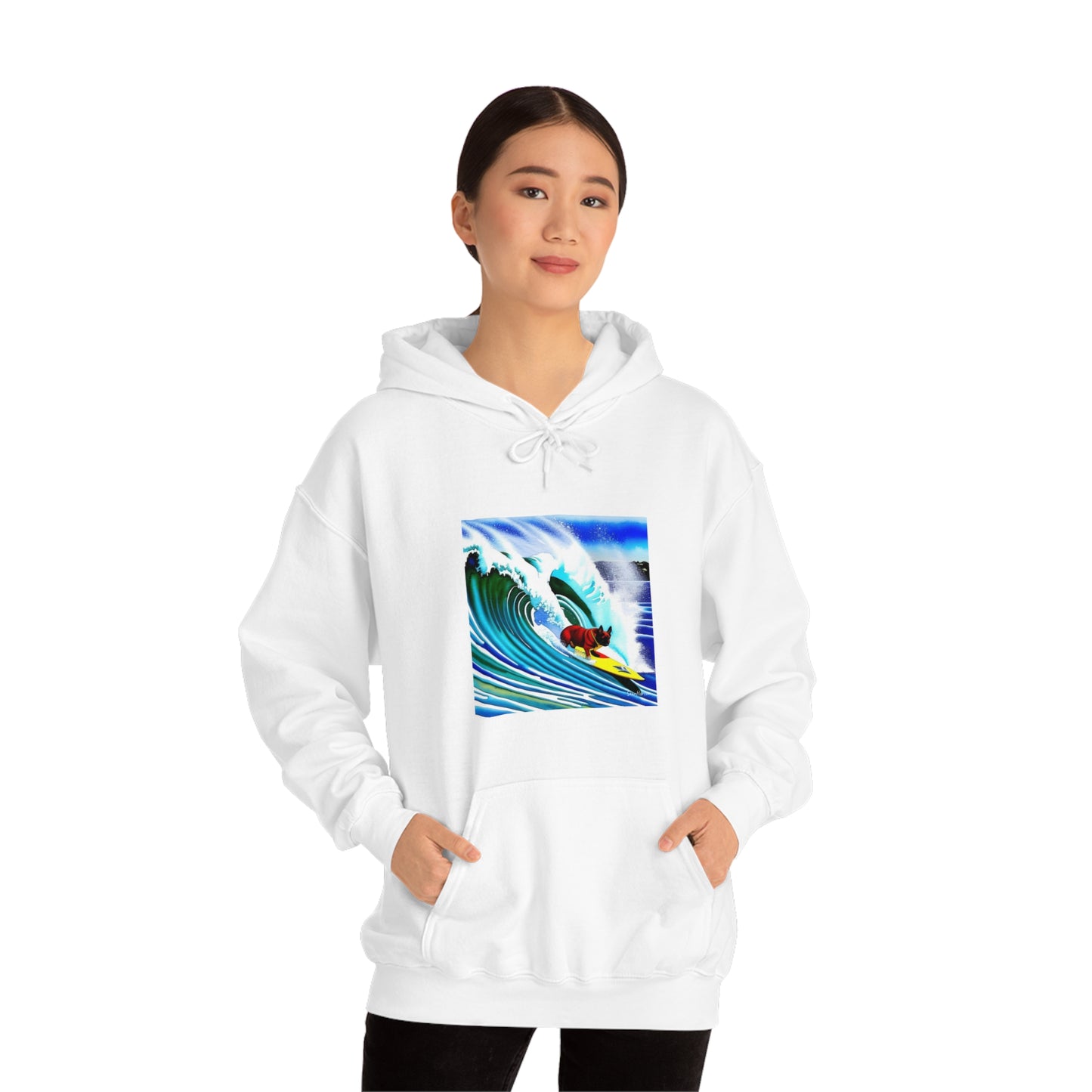 Surfing Frenchie Unisex Heavy Blend™ Hooded Sweatshirt