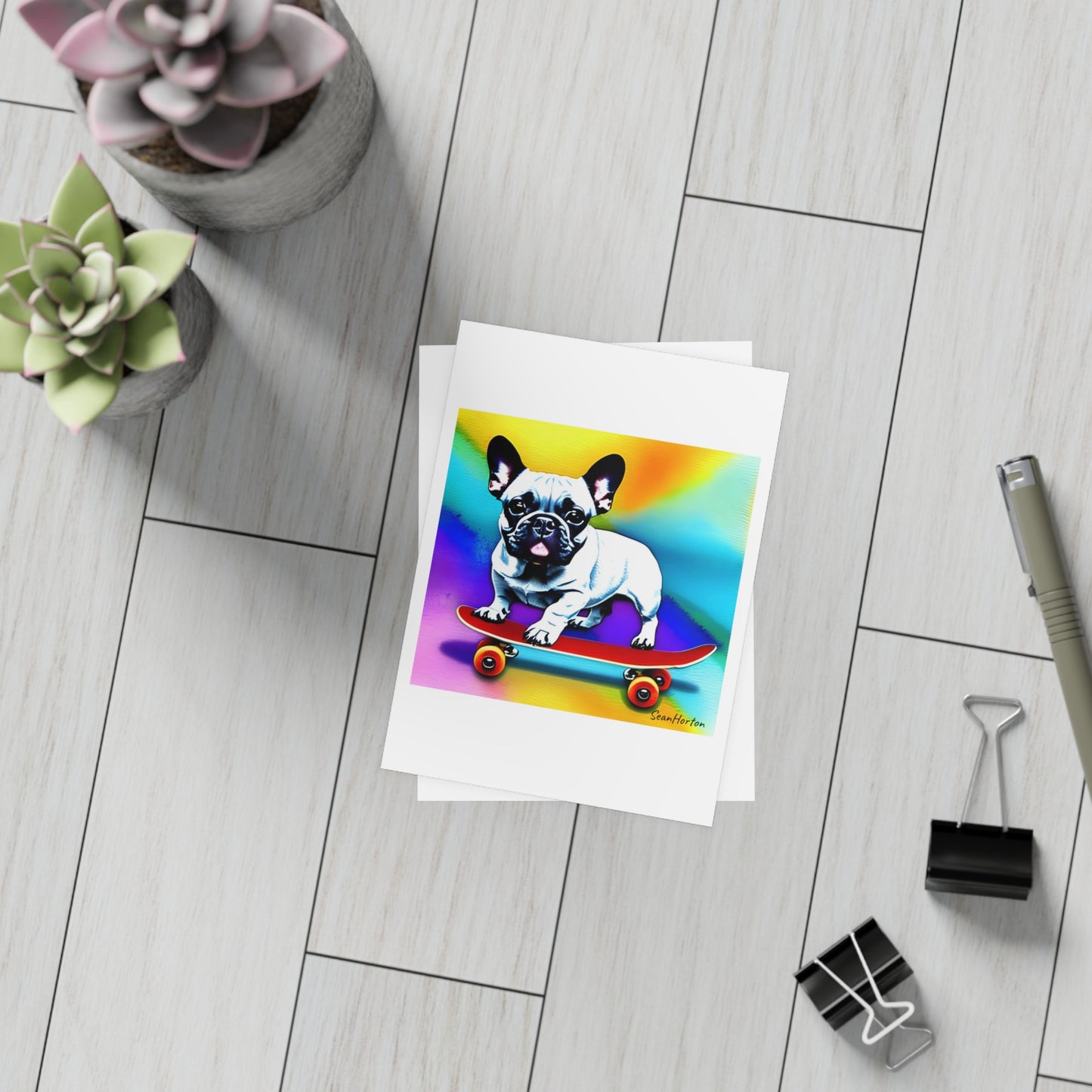 Frenchie on a Skateboard #3 Postcard Bundles (envelopes included)