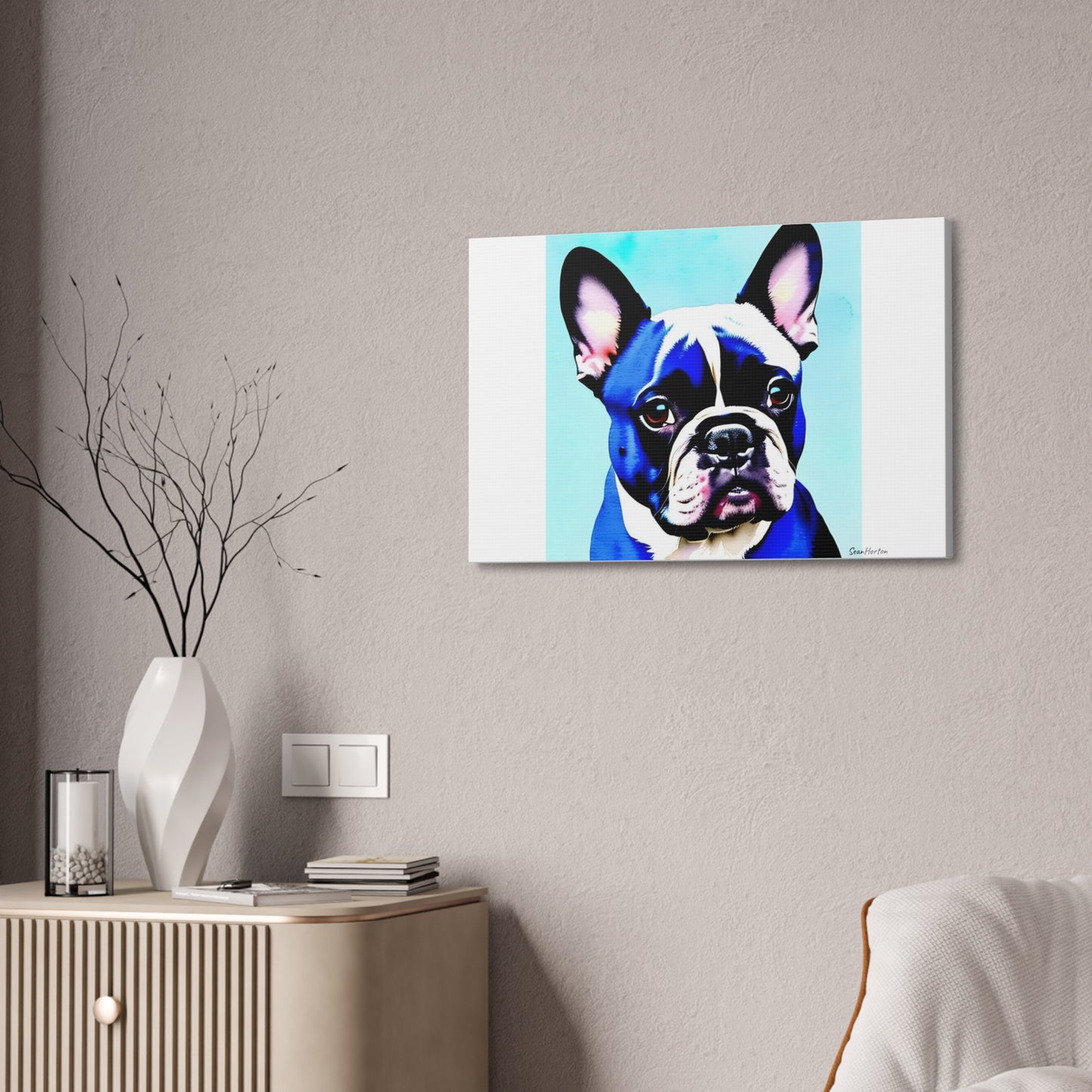 Blue Frenchie (Horizontal) Canvas Stretched, 1.5''