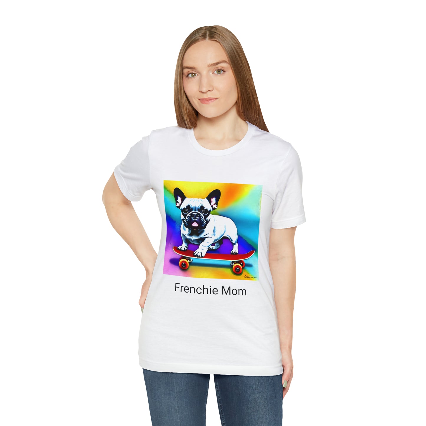 Frenchie on a Skateboard #3/Frenchie Mom Unisex Jersey Short Sleeve Tee