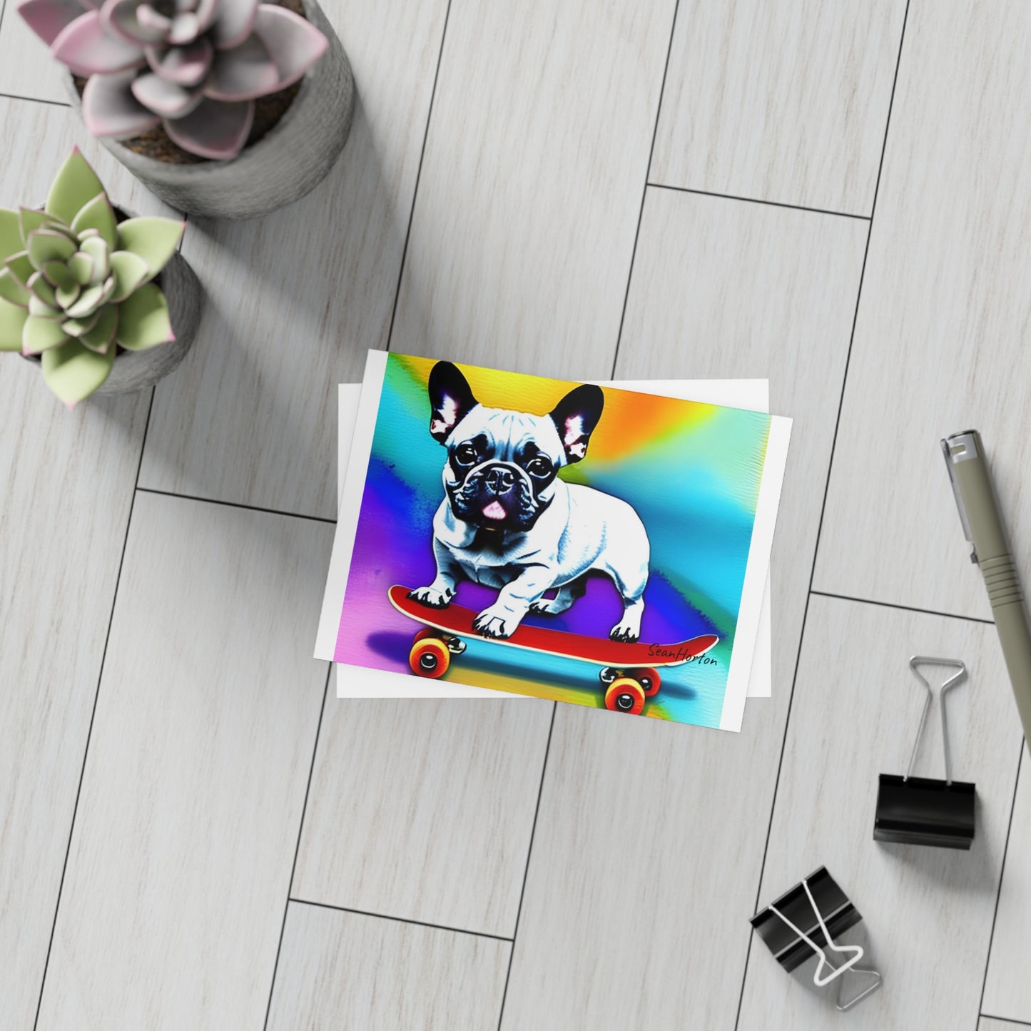 Frenchie on a Skateboard #3 Postcard Bundles (envelopes included)