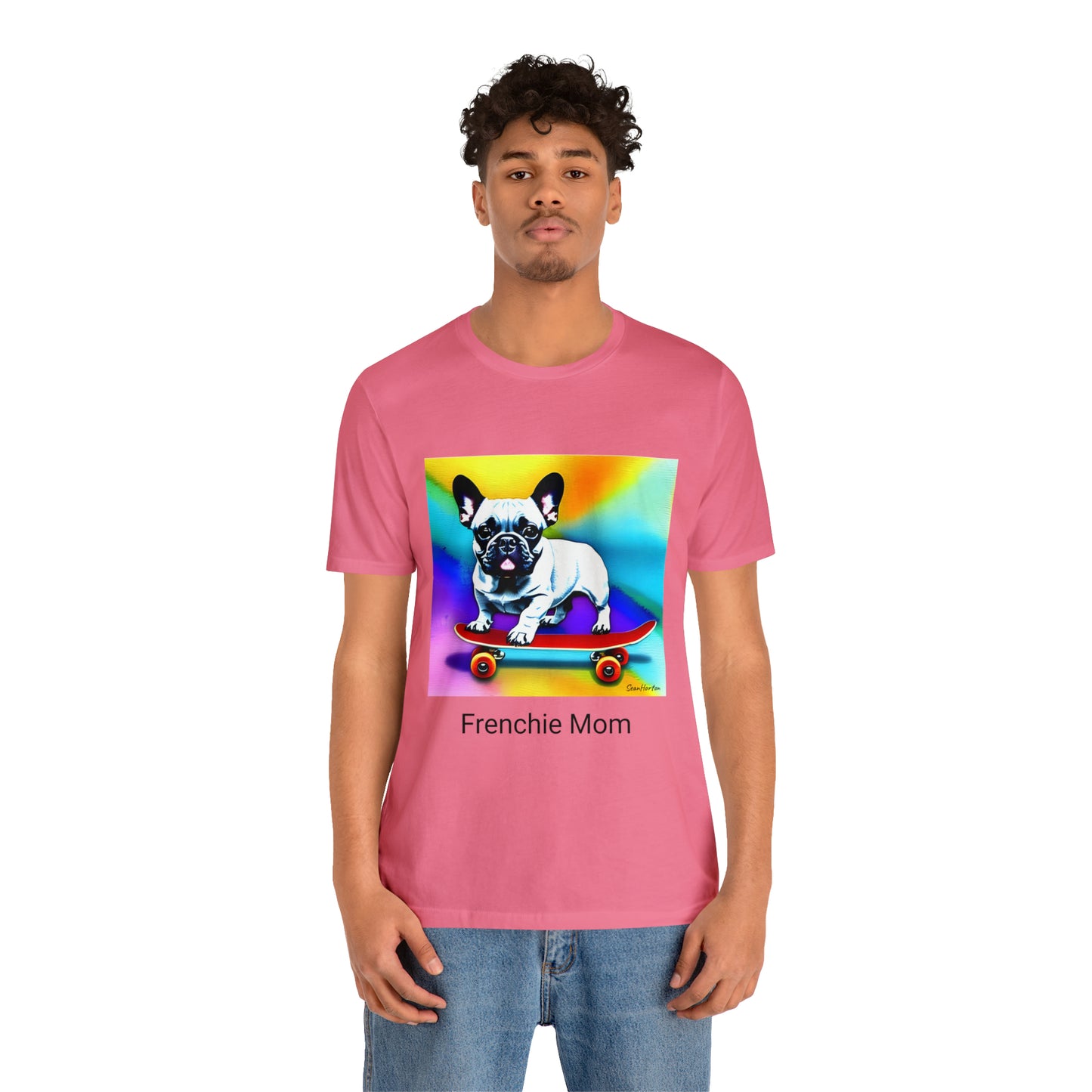 Frenchie on a Skateboard #3/Frenchie Mom Unisex Jersey Short Sleeve Tee