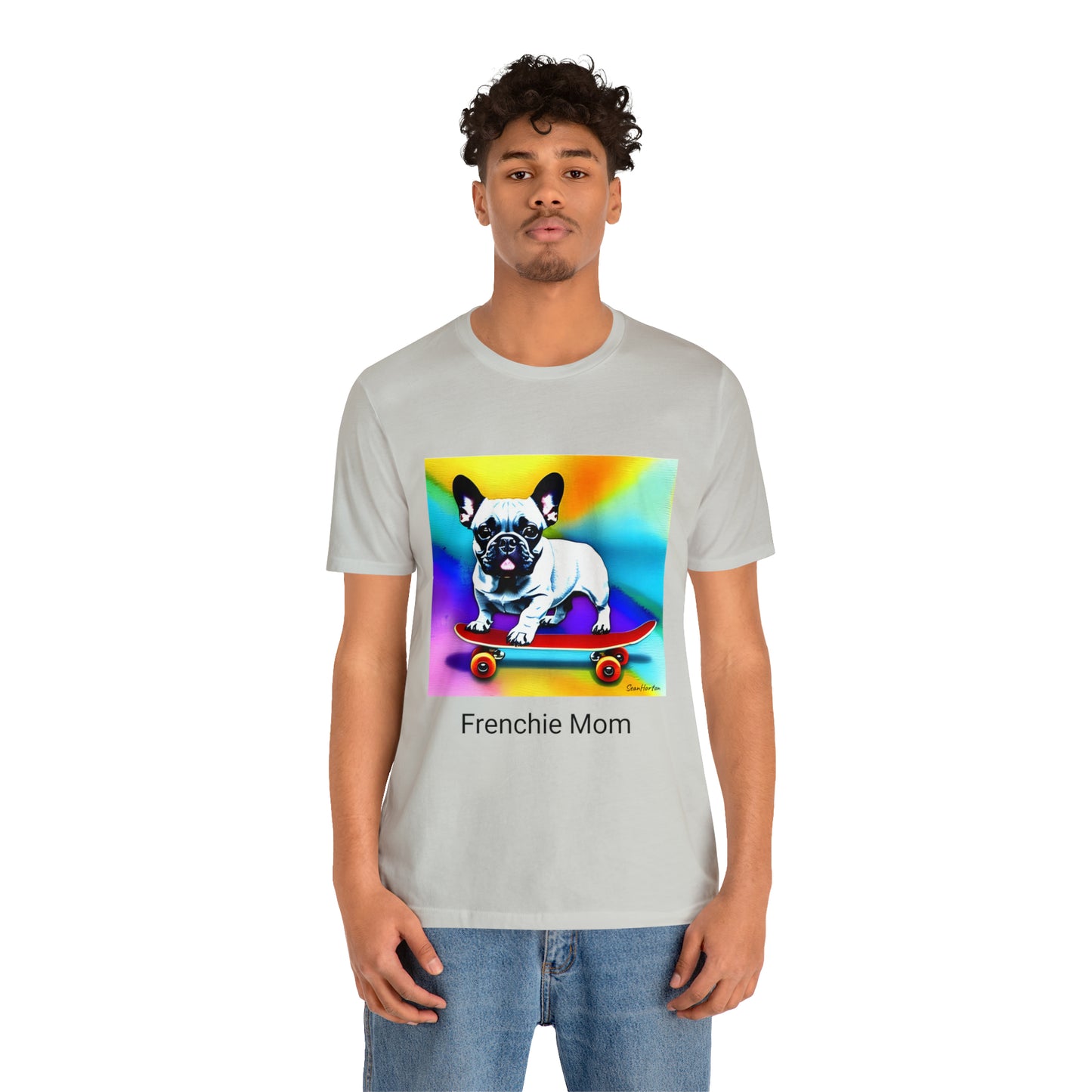 Frenchie on a Skateboard #3/Frenchie Mom Unisex Jersey Short Sleeve Tee